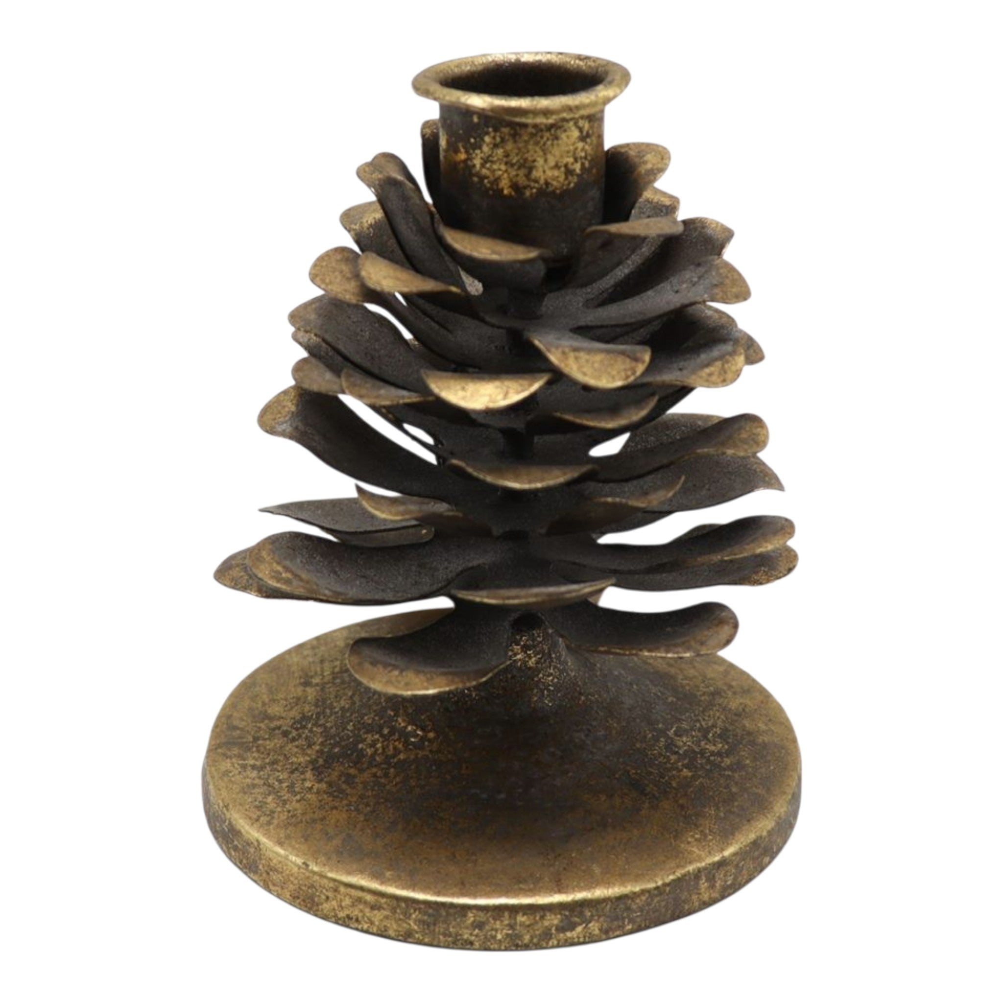 Candle Holder Taper Pinecone Gold 4"x5"