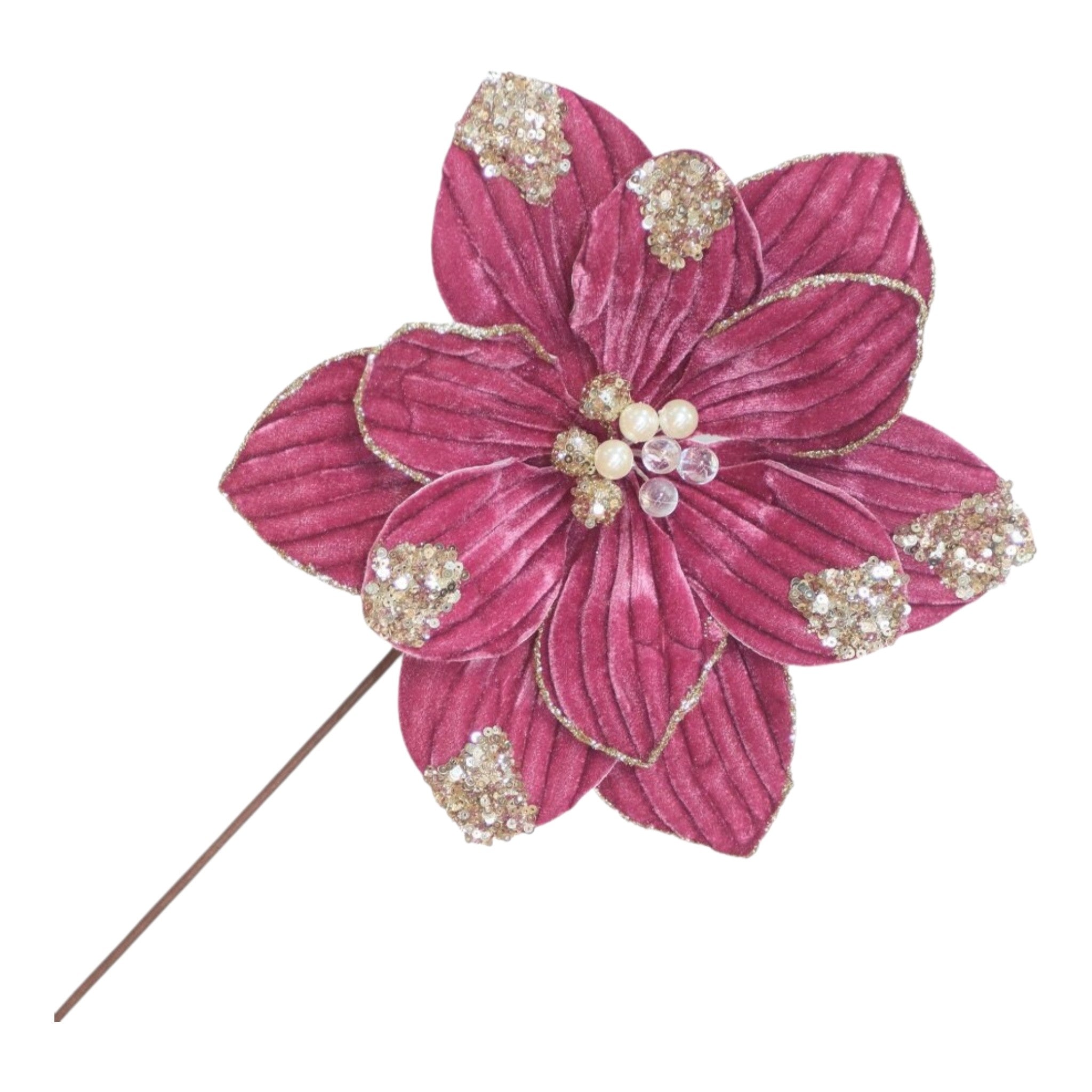 Poinsettia Stem Velvet Antique Pink w/Glitter 20"x10"