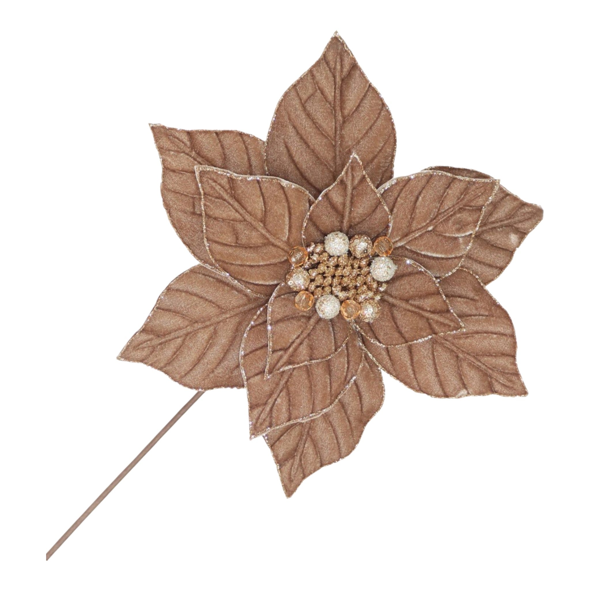Poinsettia Stem Velvet Moca w/Glitter 20"x11"