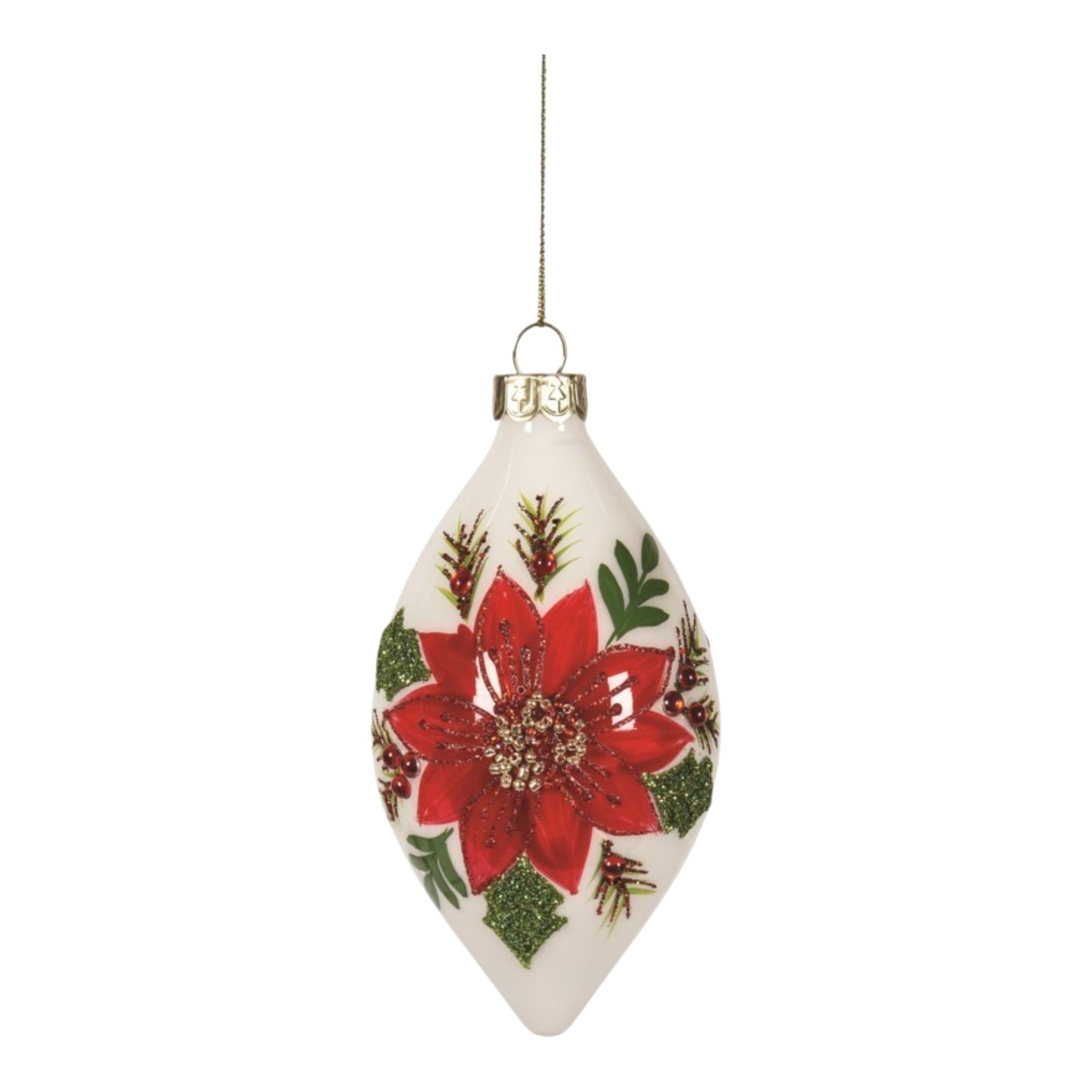 Ornament White with Red Flower Finial