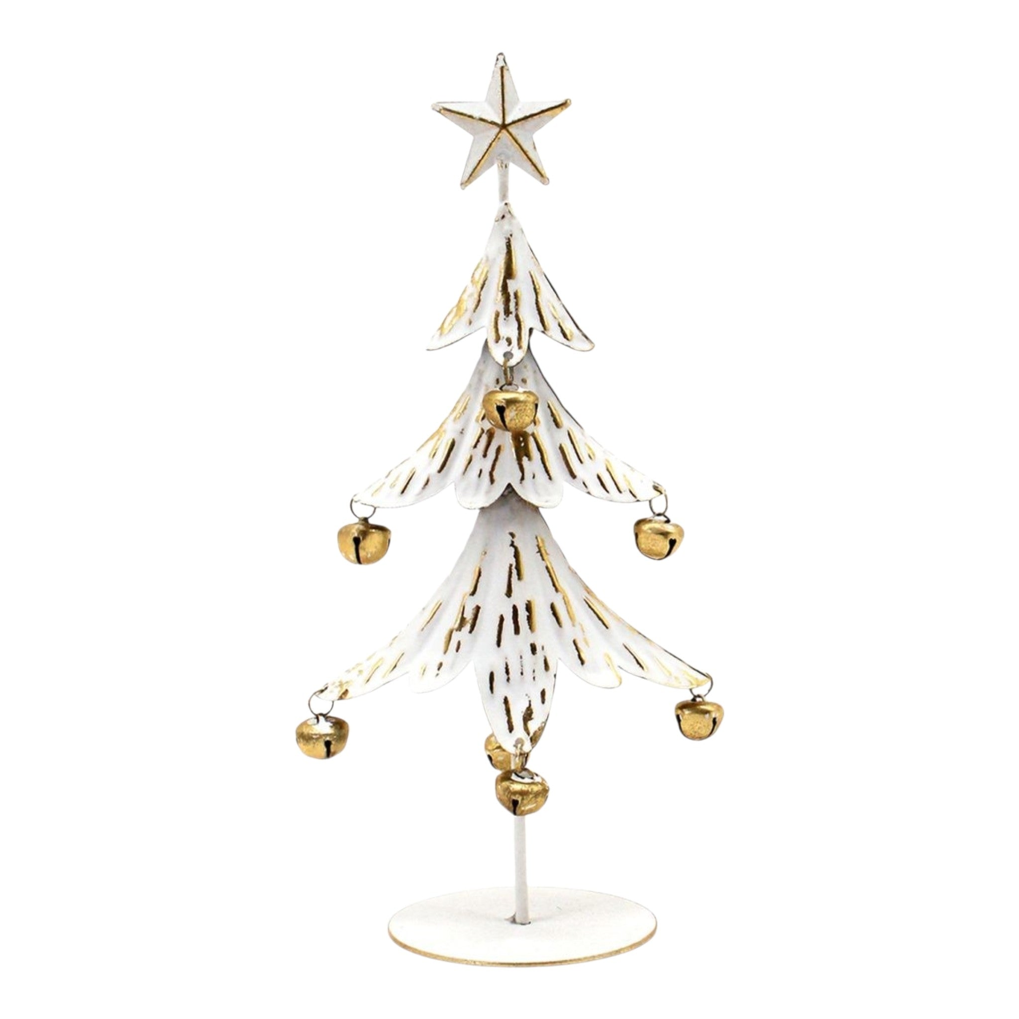 Tree w/Bells Metal White & Gold 6"x4"x12.5"