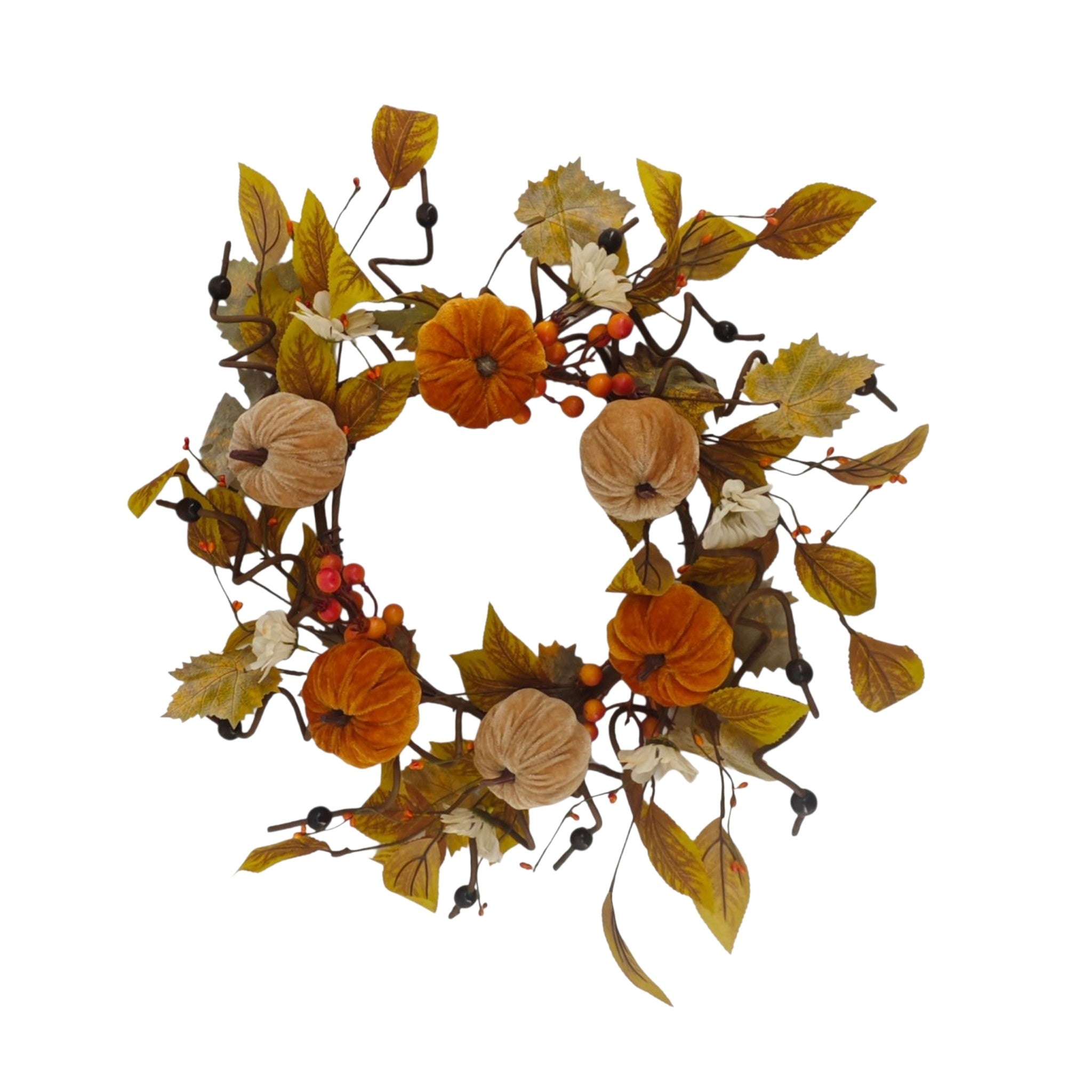 Fall Wreath Velvet Pumpkins 24"