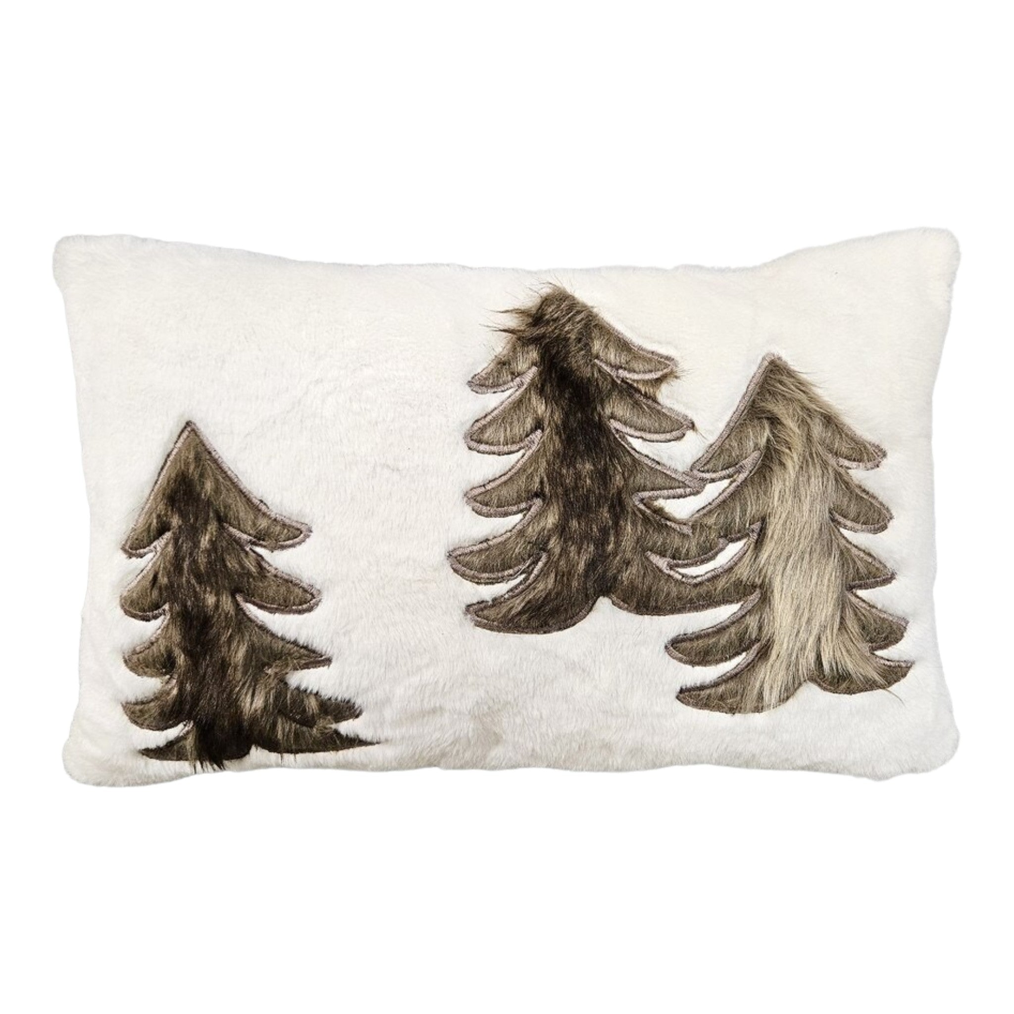 Cushion Faux Fur Tree Pattern Beige/Khaki 20"x12"