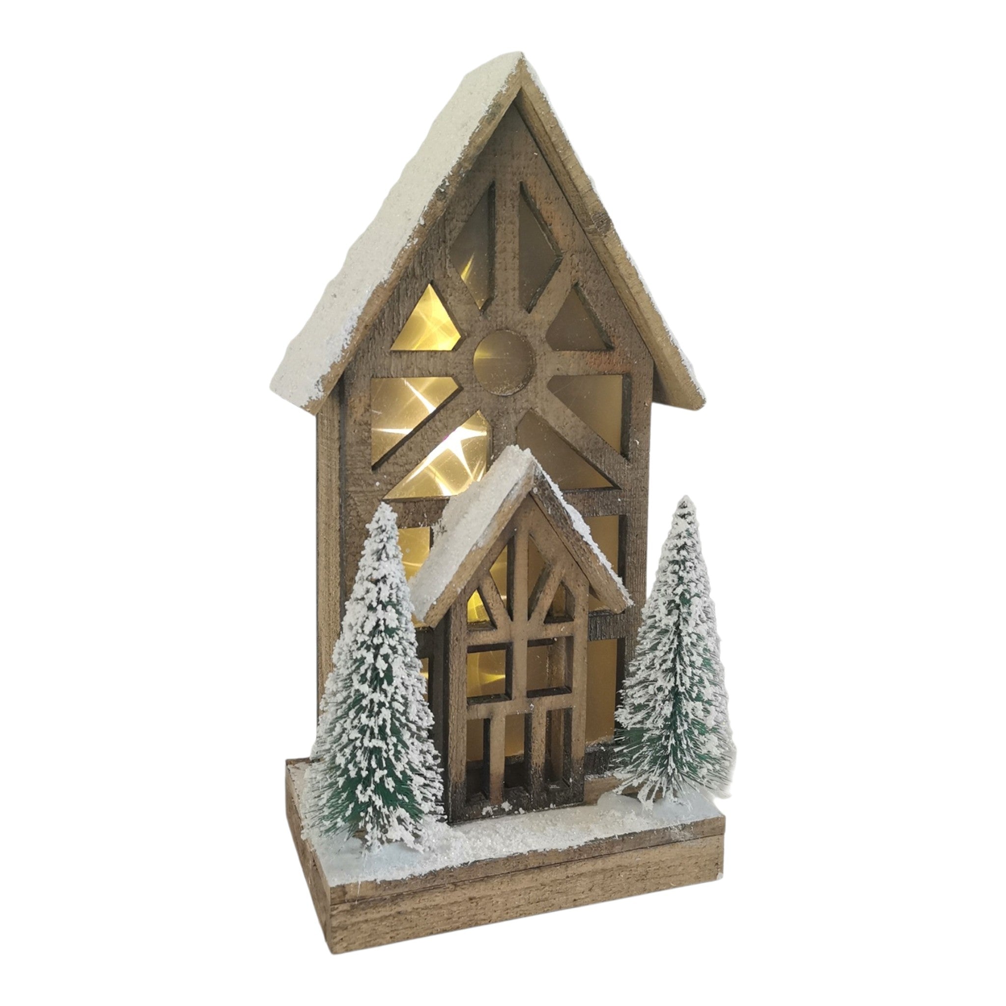 Wooden House LED Brown with Trees 17"x9"