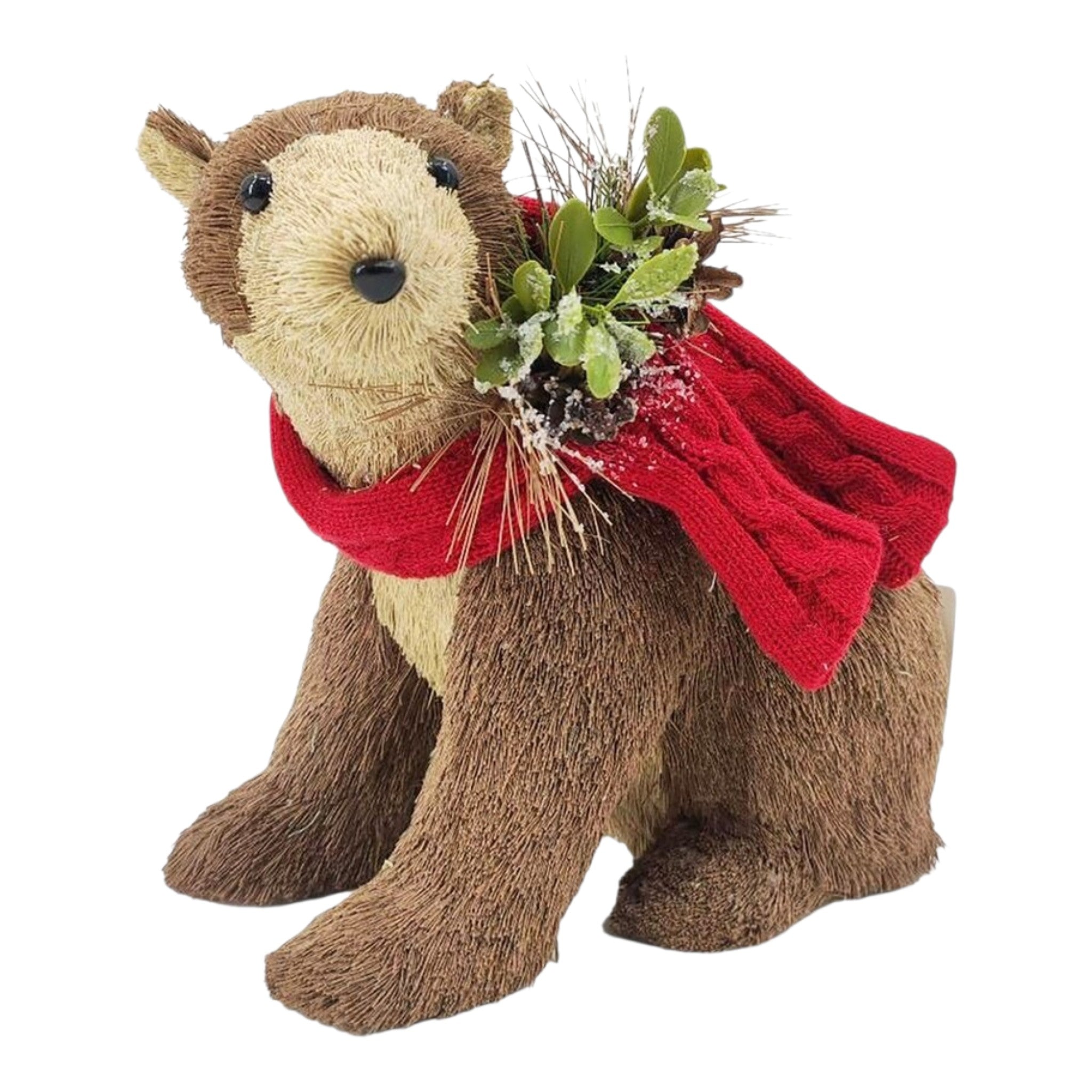Bear Sitting Brown w/Knitted Scarf 9"