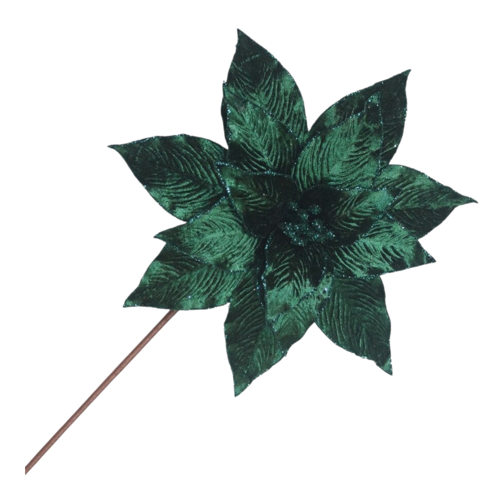 Poinsettia Stem Velvet Emerald 20"x11"