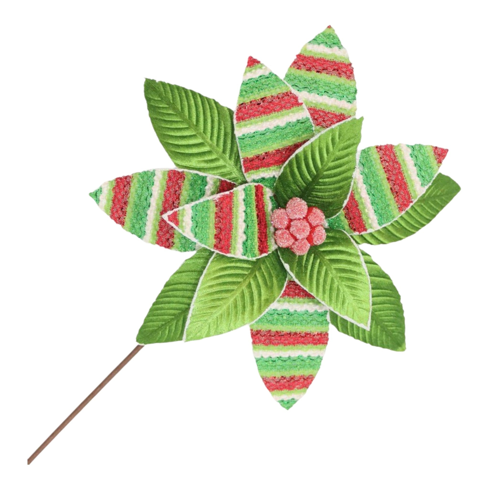Poinsettia Stem Fabric Lime Green 20"x11"