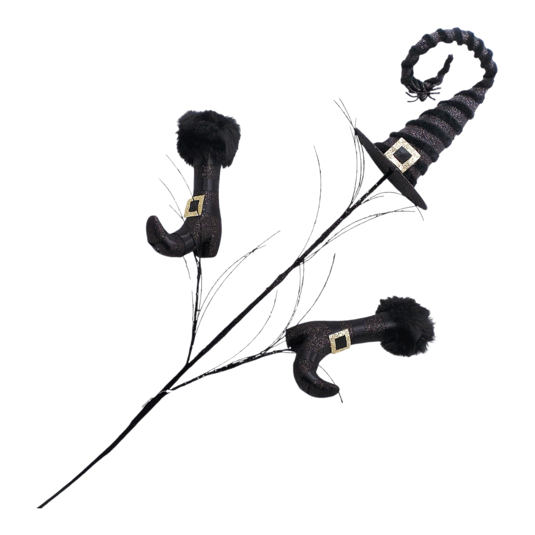 Halloween Spray Witch Hat with Boots Black with Glitter 41.5"