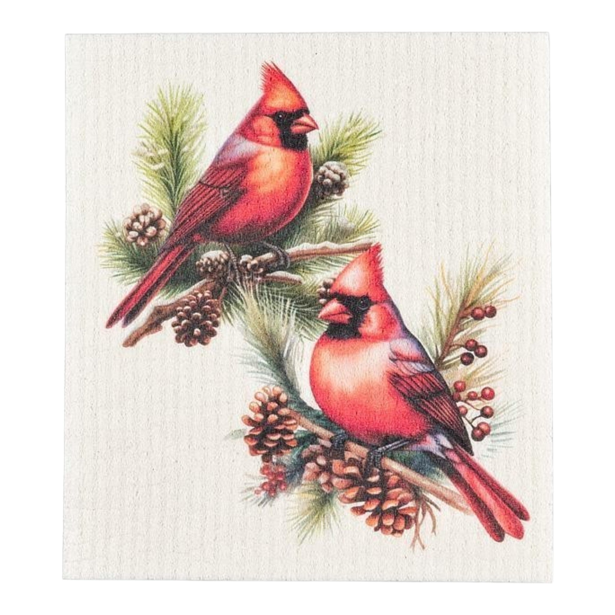 Cardinal & Pinecones Swedish Dishcloth
