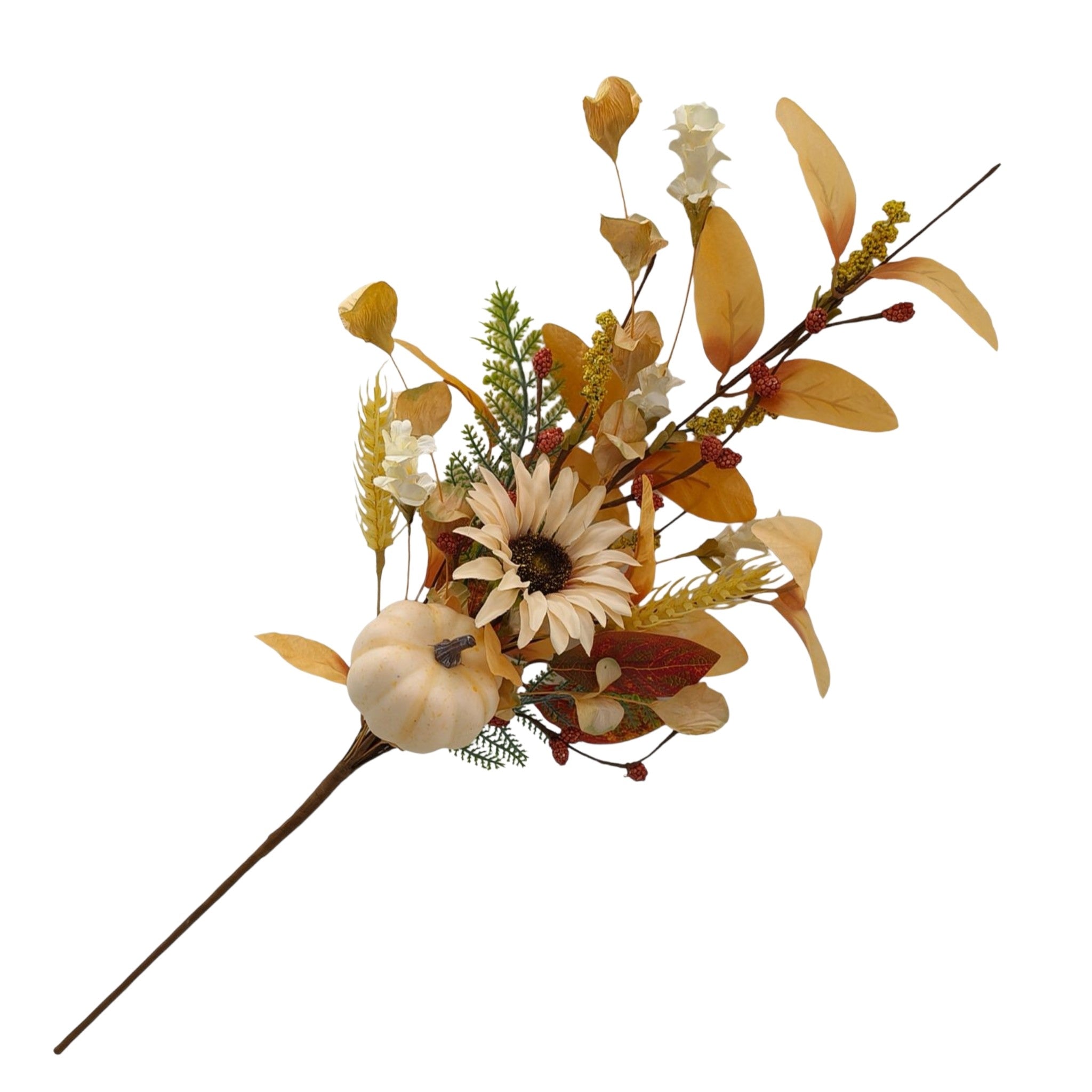 Sunflower Spray Cream White Pumpkins 24"