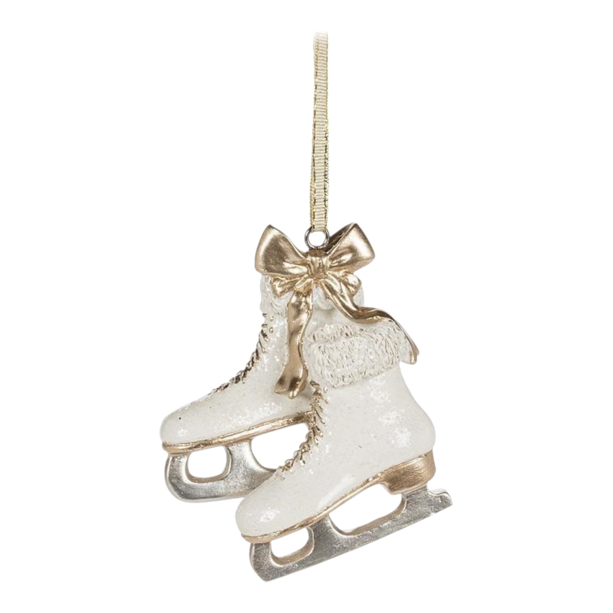 Ornament Skates Ivory/Gold 5"