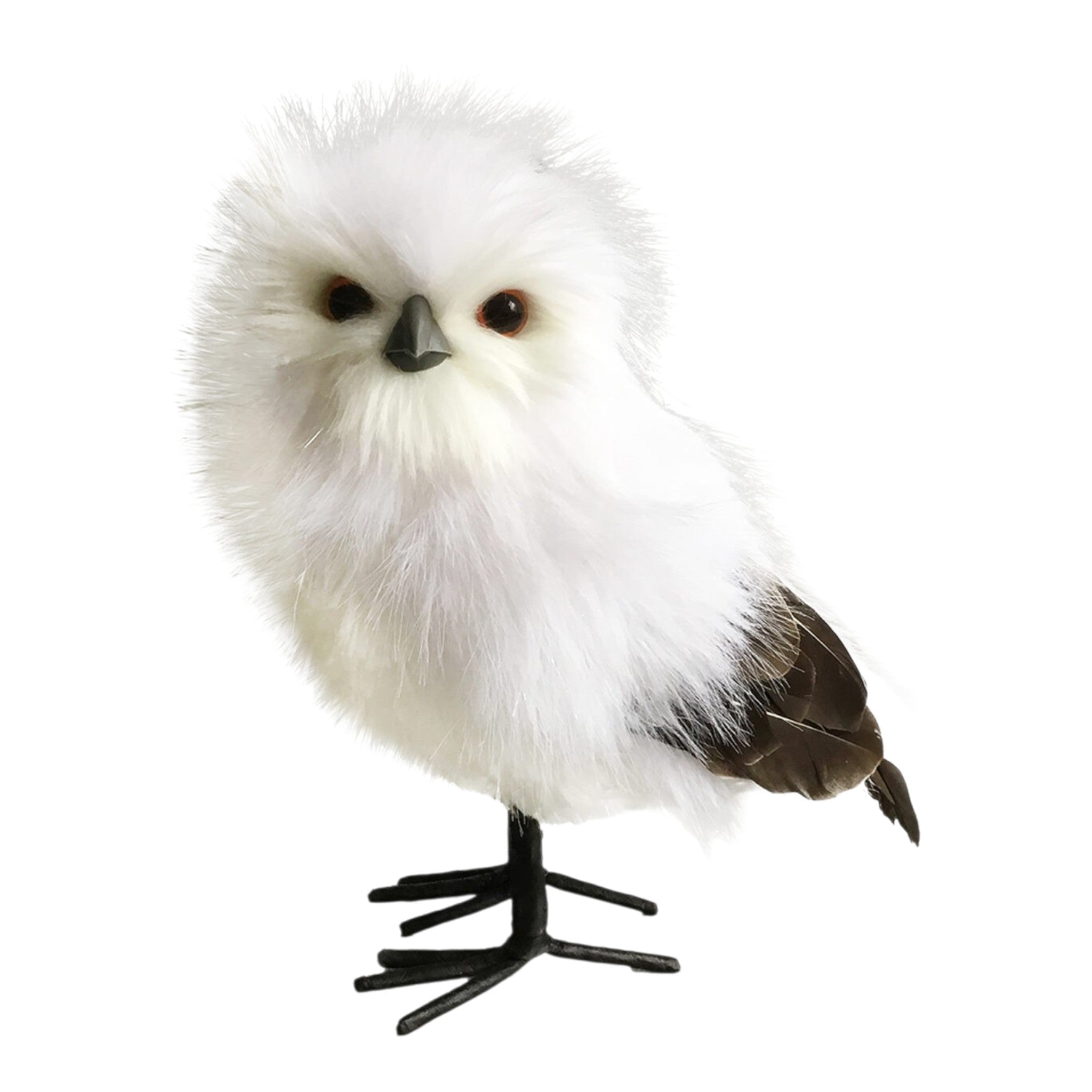 Owl Standing Faux Fur White 9.5"