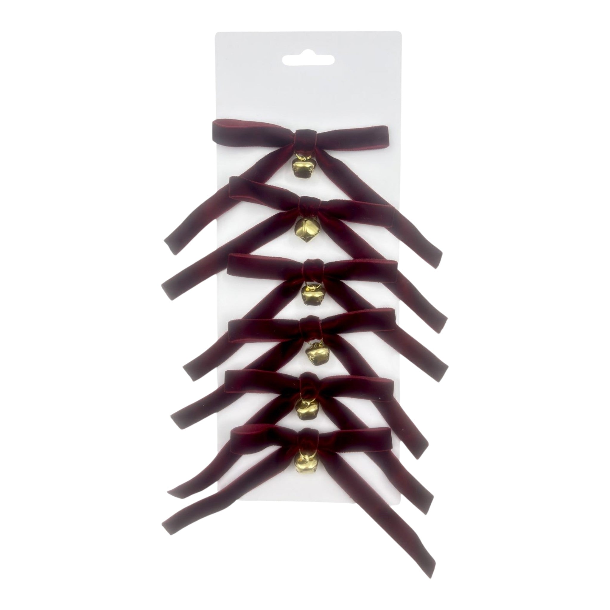 Bow Velvet Burgundy with Bell 4"x6" - 6 Pack