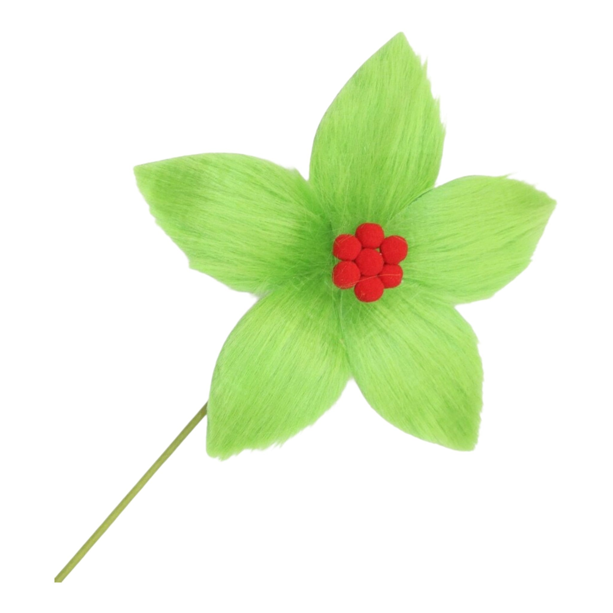 Poinsettia Stem Furry Lime Green w/Red Center 20"x11"