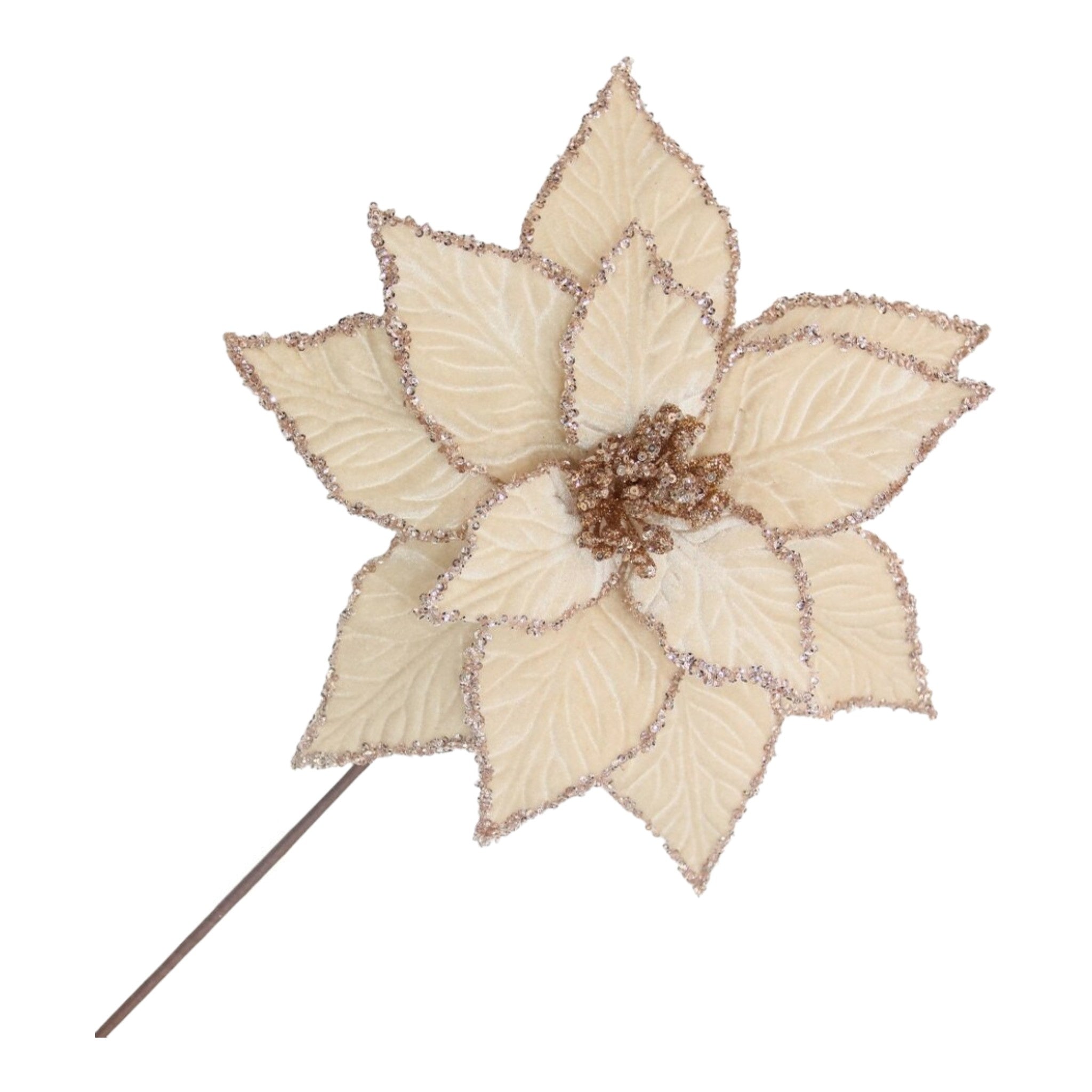Poinsettia Stem Velvet Champagne Brown 20"x12"