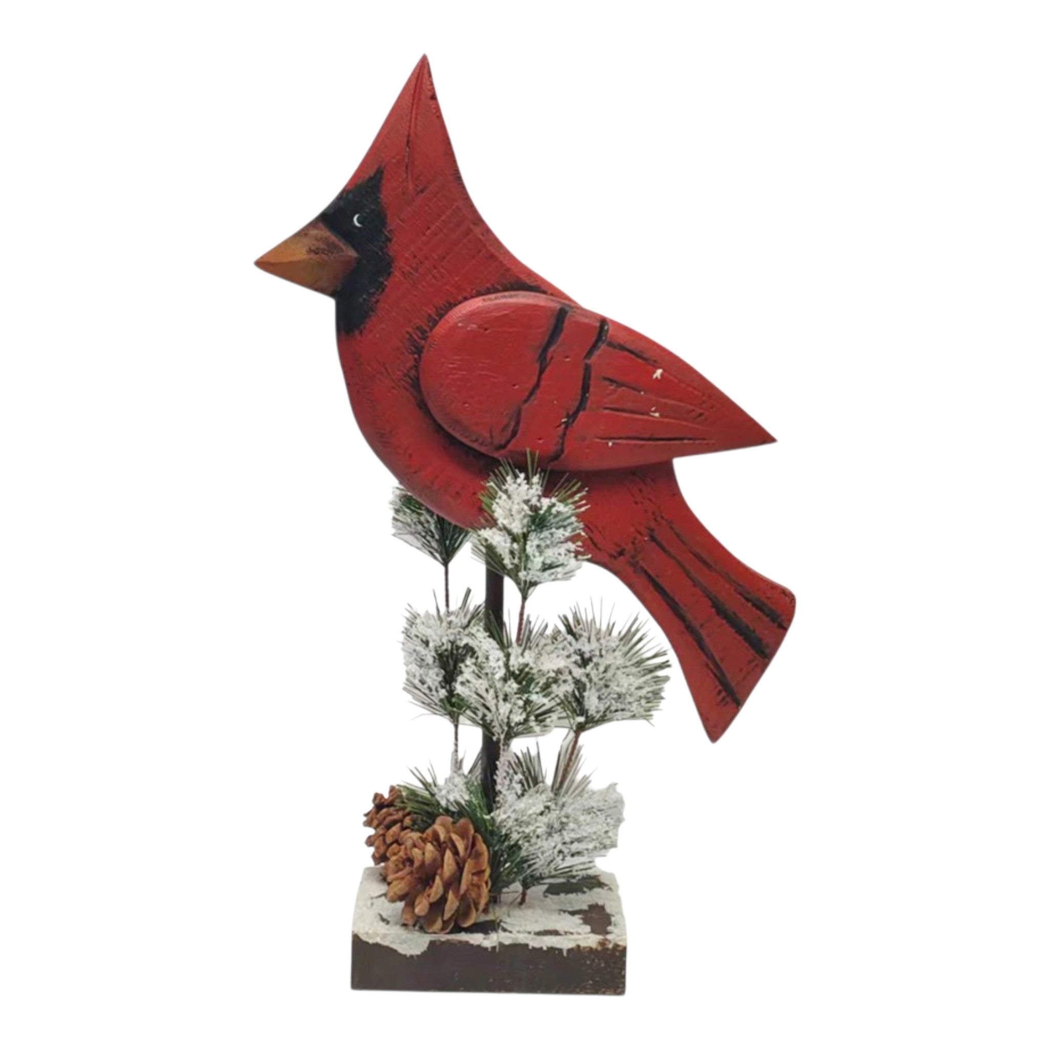 Table Decor Cardinal Metal/Wood w/Snow 10"x16"