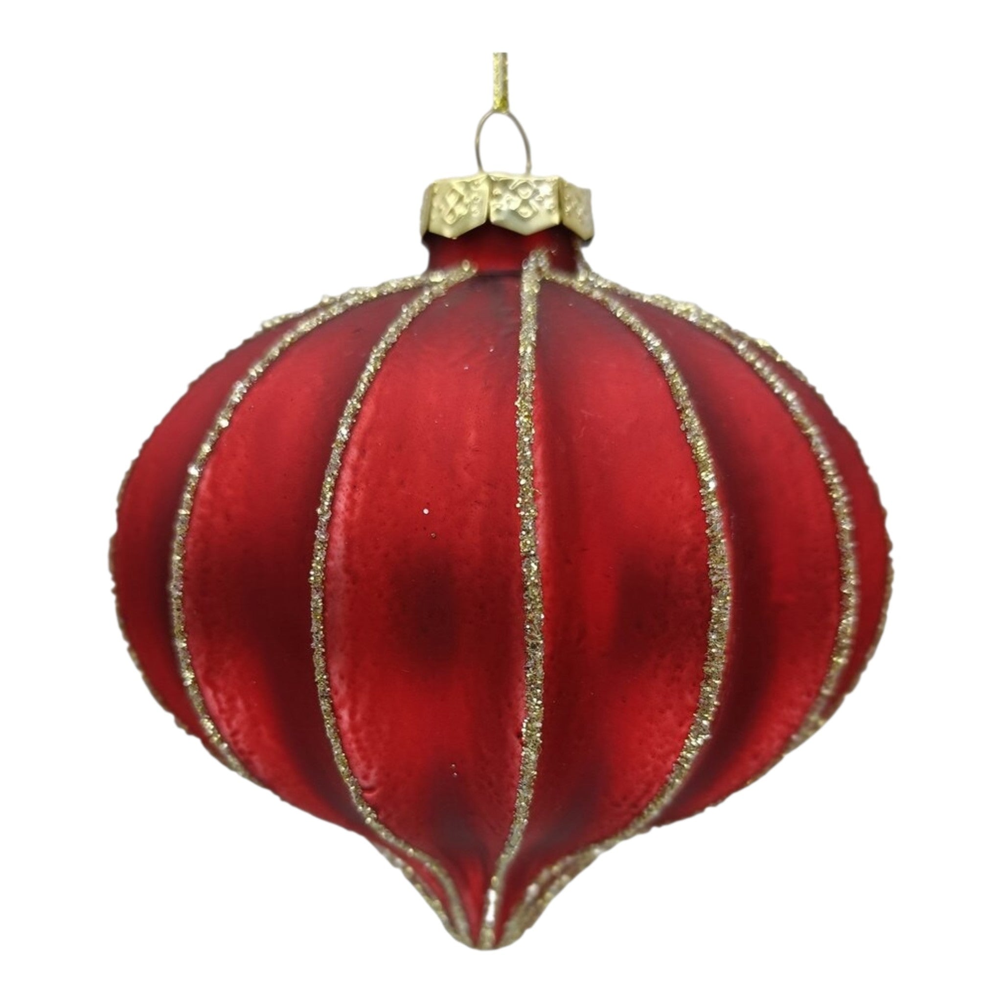 Ornament Glass Onion Melon Ribbed w/Glitter 4"