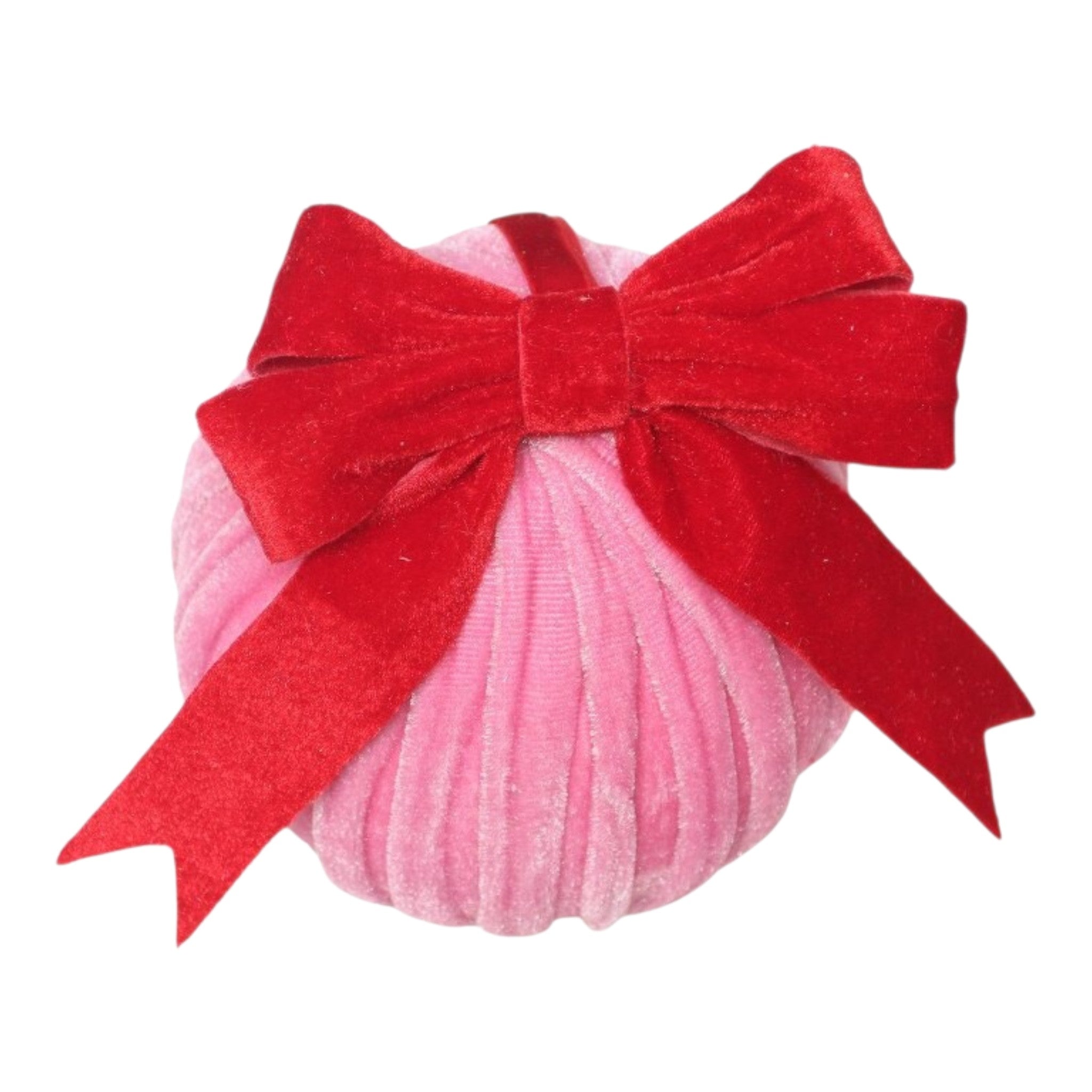 Ornament Ball Fabric Velvet Pink w/Red Bow 5"