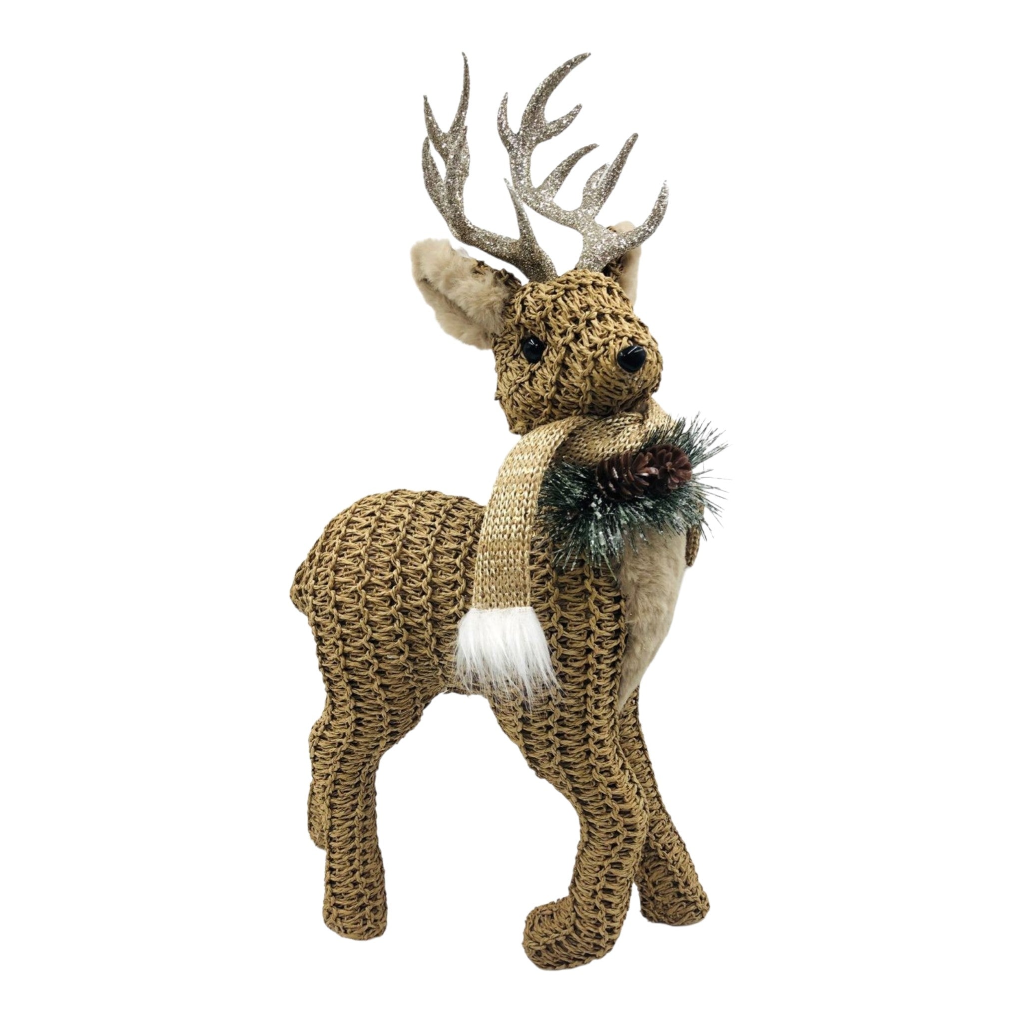 Reindeer Standing Woven Brown/Greenery 11"x20"