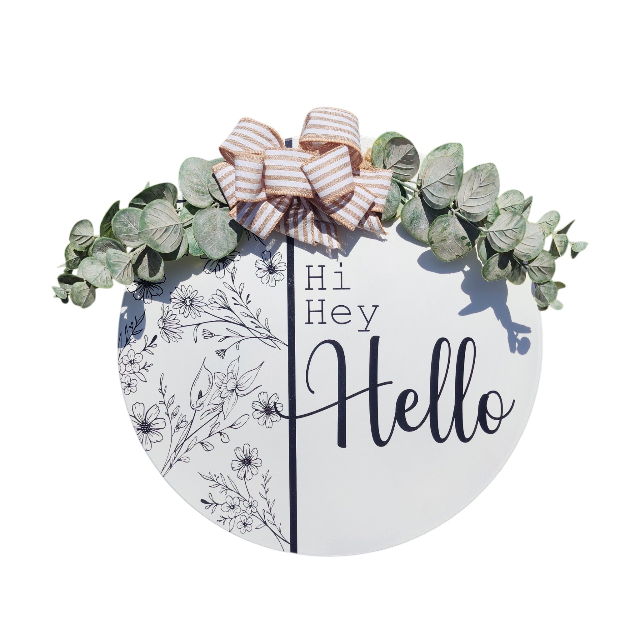 15" Decorated Round Sign Hi Hey Hello