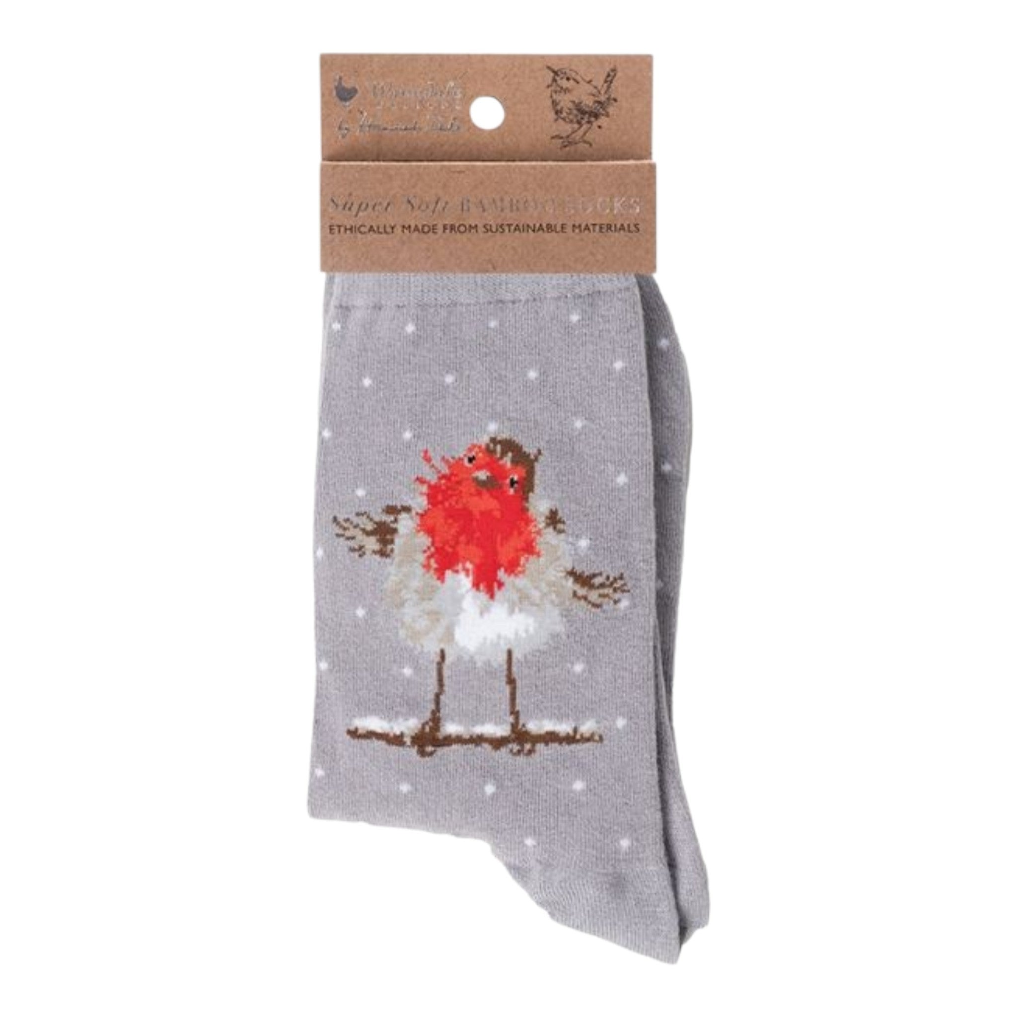 Robin Christmas Sock Jolly Robin Grey