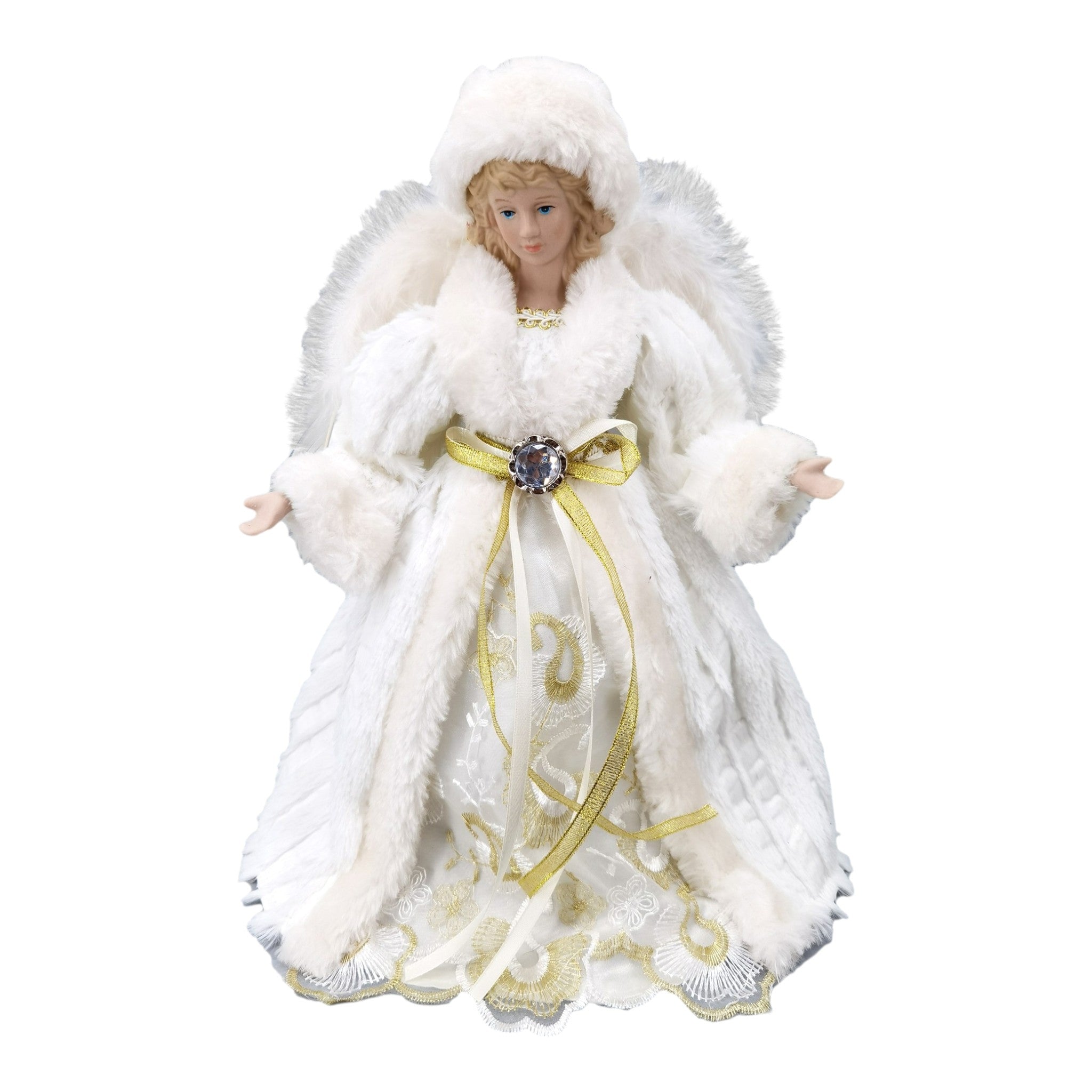 Angel Tree Topper White and Gold 12"