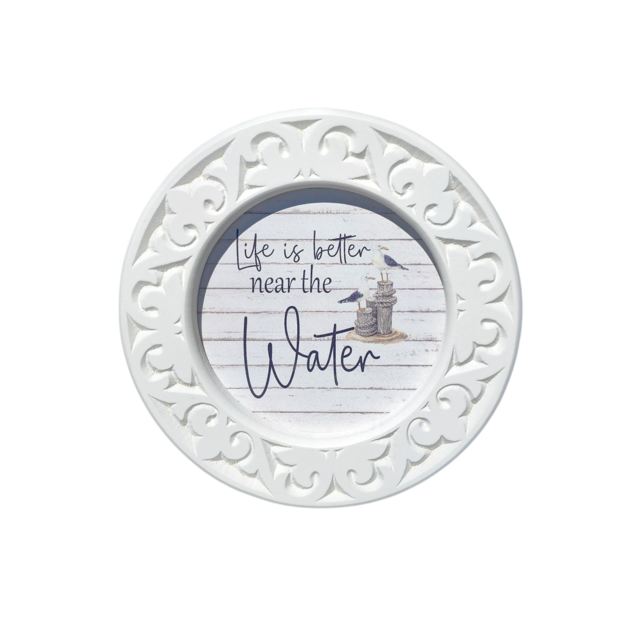 8" Round Engraved Framed Sign | Life Is Better Near The Water