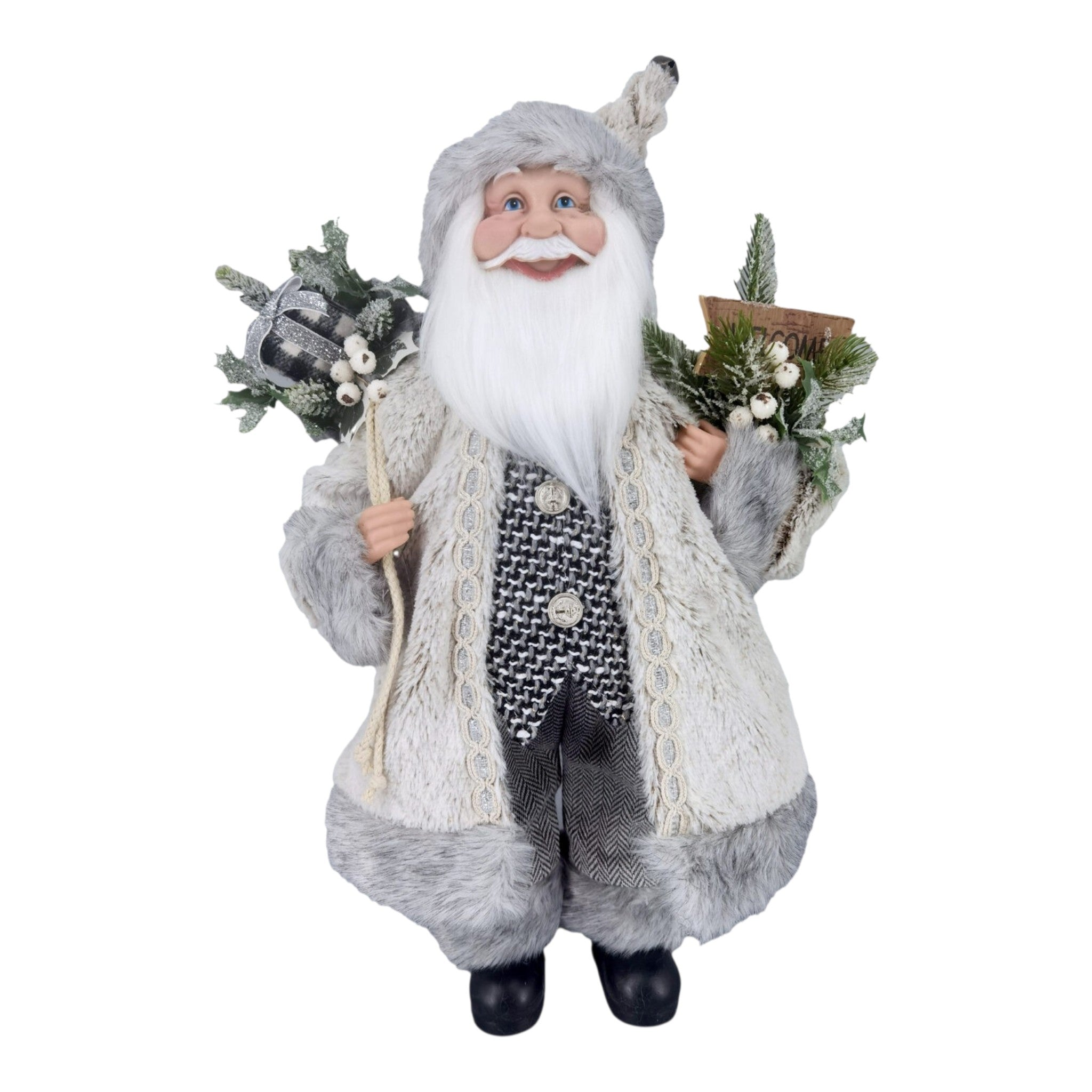 Santa Standing Ivory/Gray Birch look w/Sack