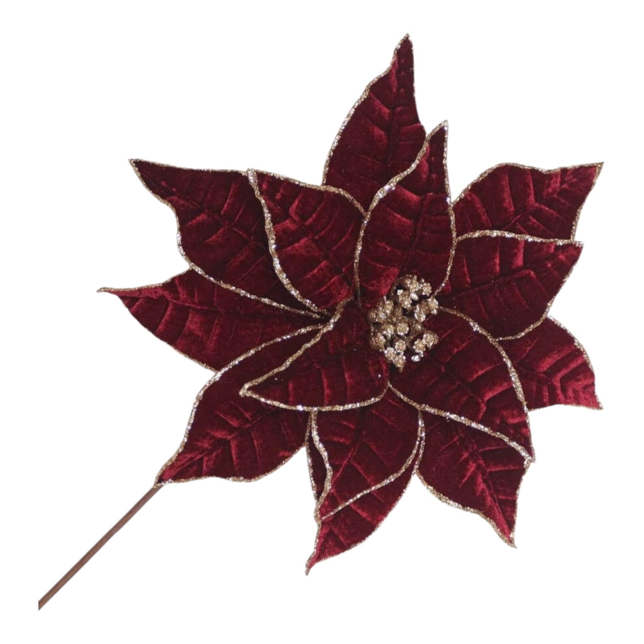 Poinsettia Stem Velvet Burgundy 20"x12"
