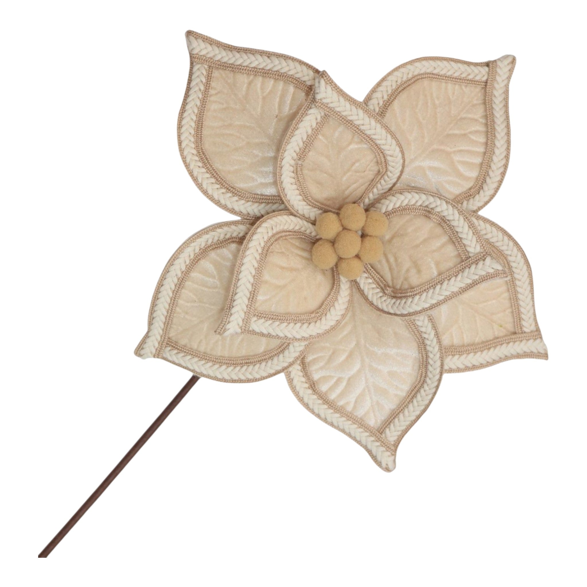 Poinsettia Stem Velvet Champagne w/Stitched Edge 20"x11"