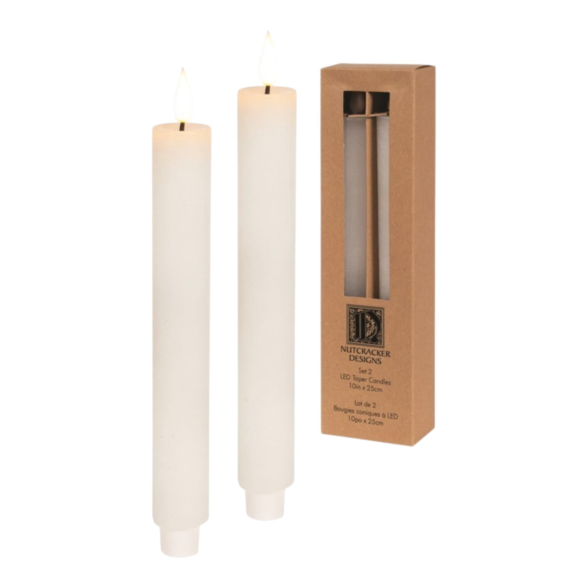 White oversized rustic wax taper with LED wick Set of 2
