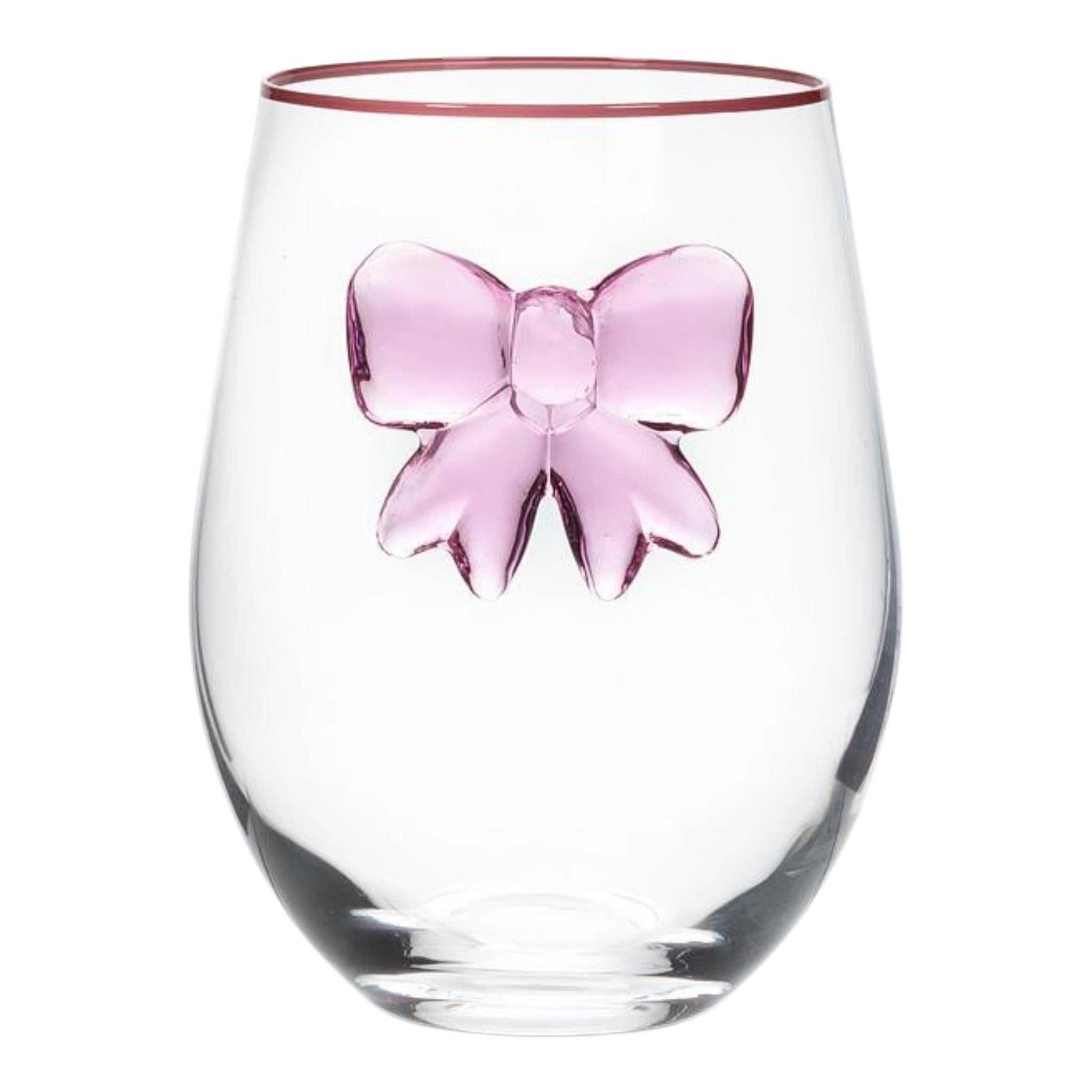 Pink Bow Stemless Wine Glass 18oz