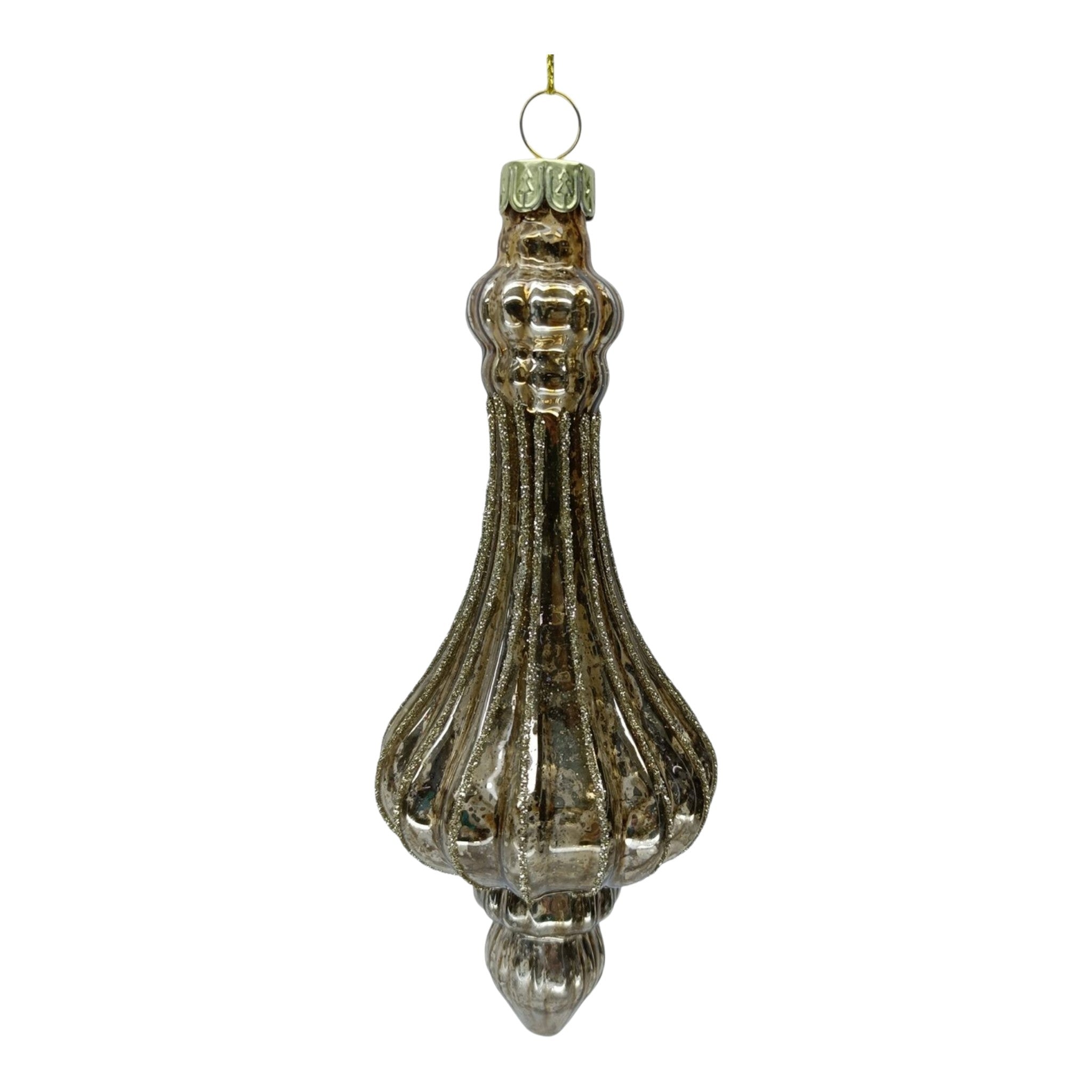 Ornament Glass Finial Drop Brown w/Glitter 6.5"