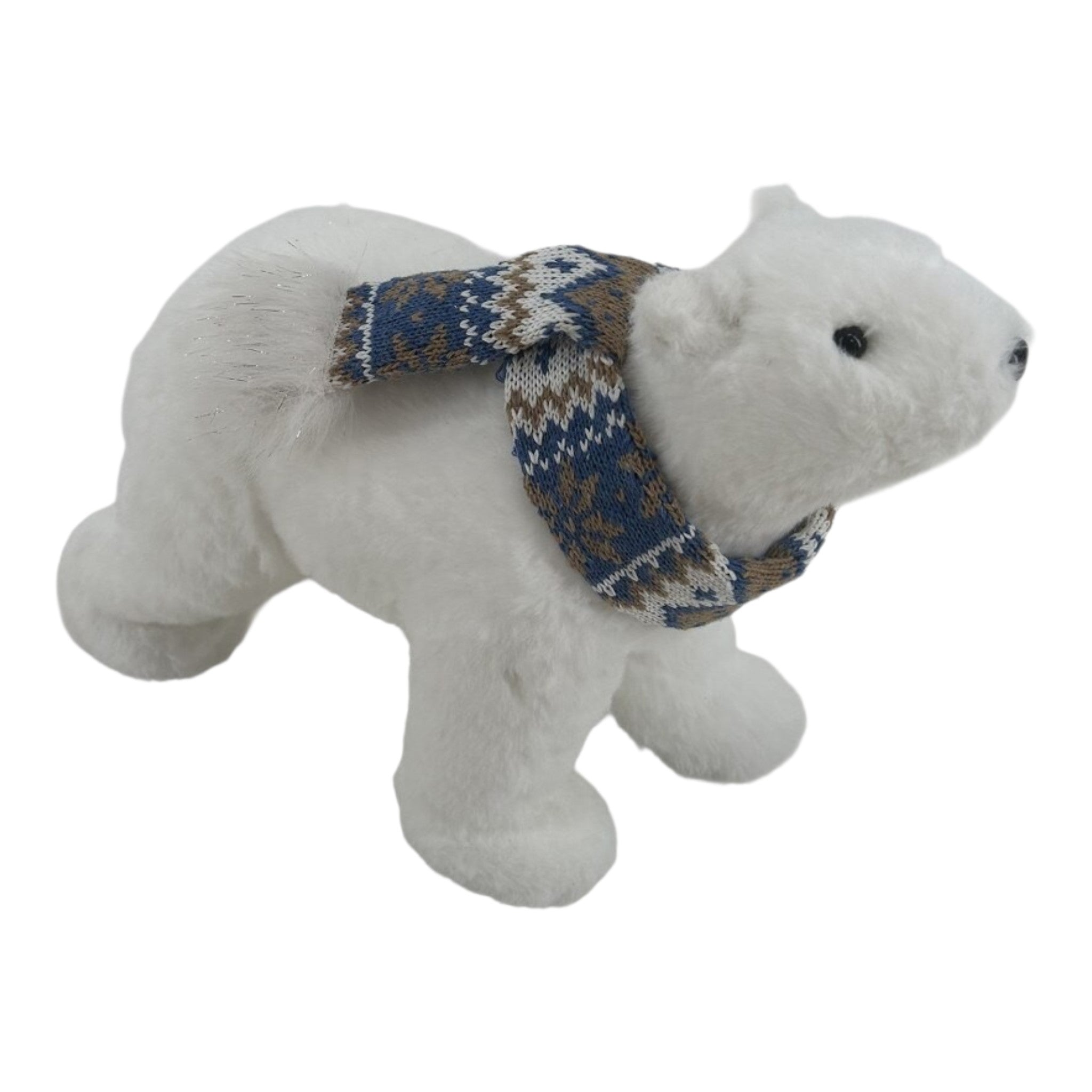Bear White Fur w/Blue Scarf 13"x8"