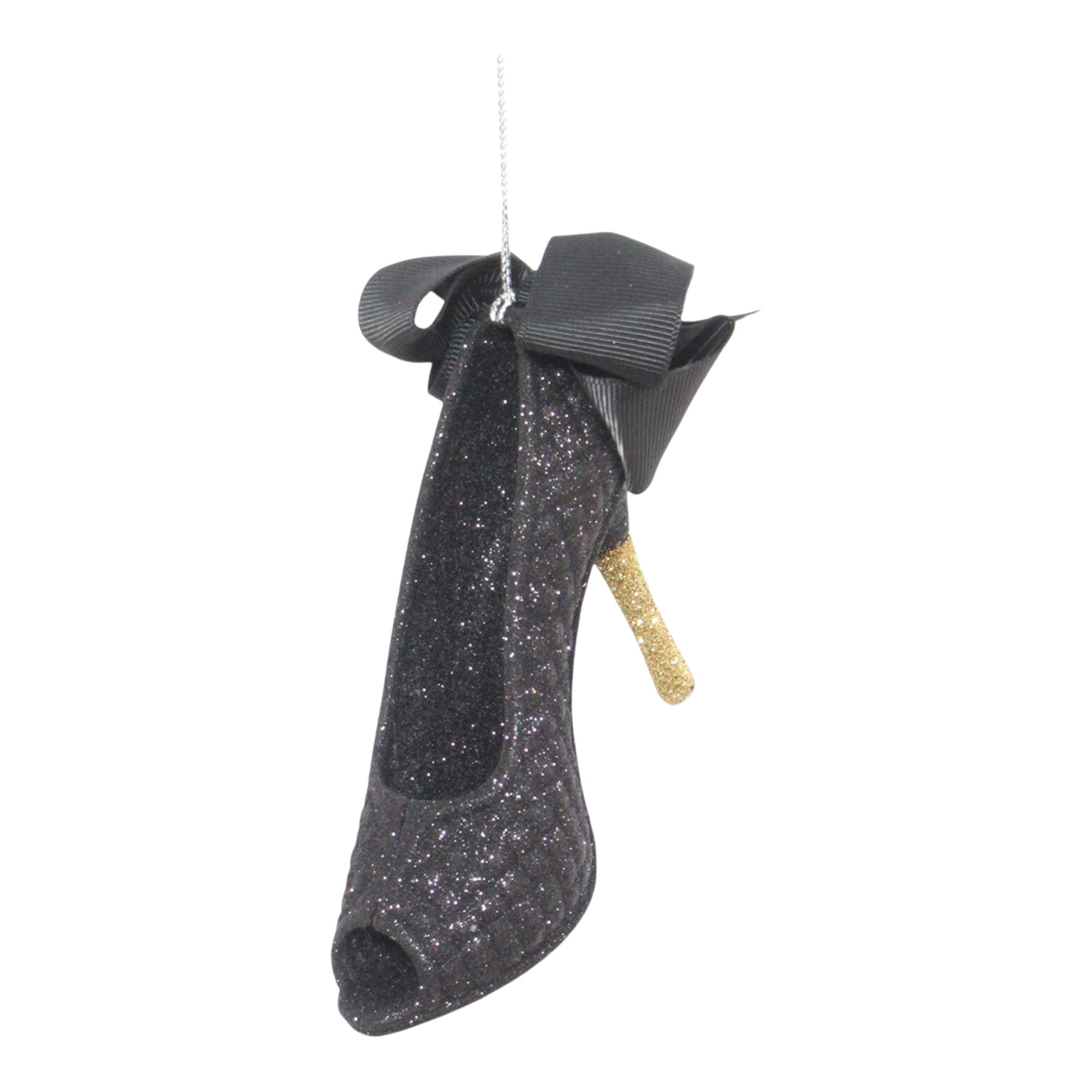 Ornament High Heel Black & Gold w/Bow 3.5"