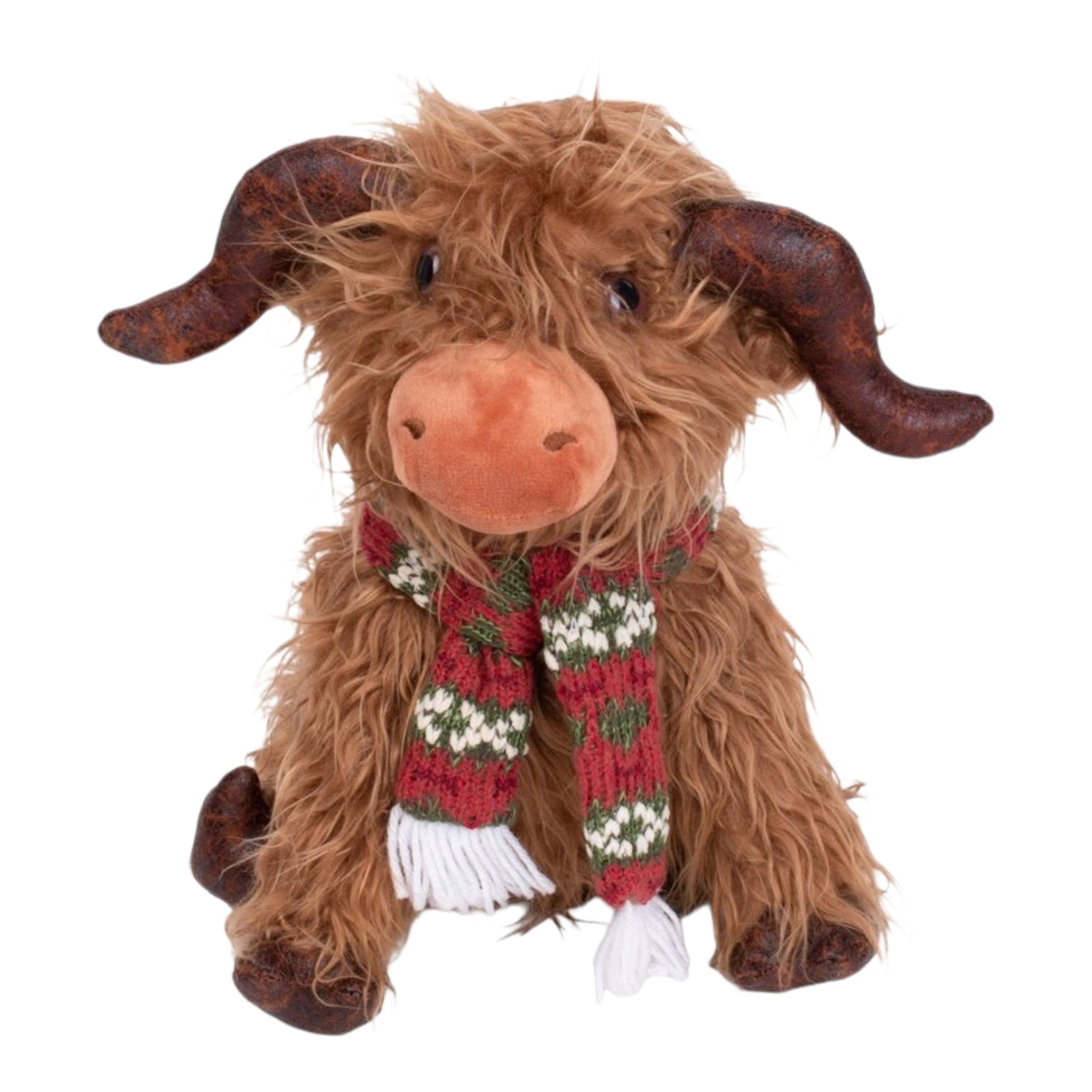 Plush Sitting Cow 10.5" Brown w/Scarf