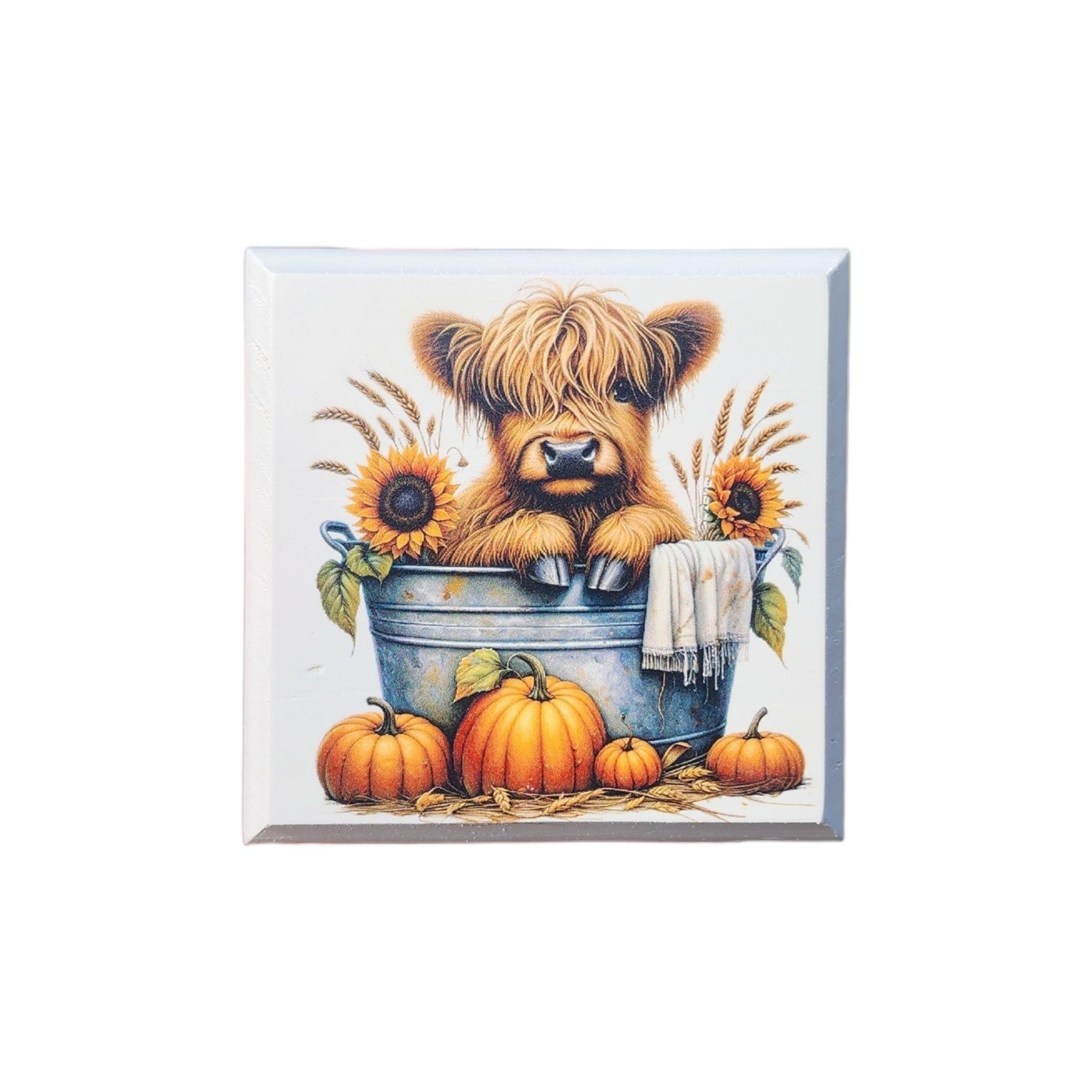 4"x4" Sign Highland Cow in Tub I