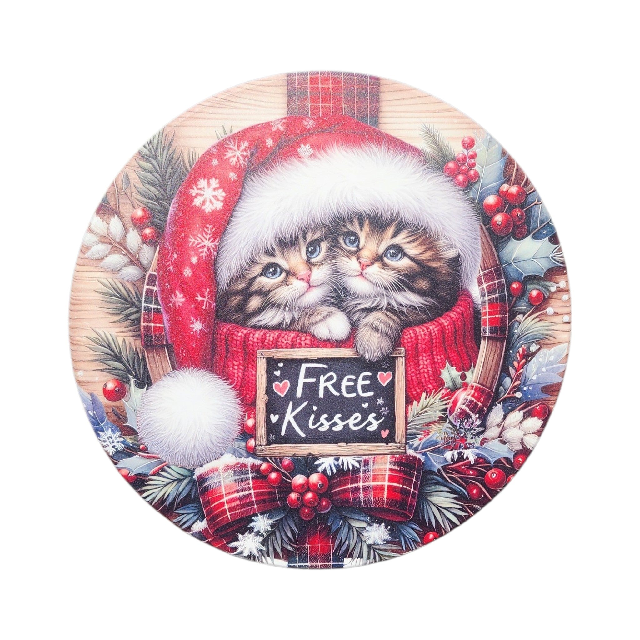 10" Round Sign Kittens Free Kisses