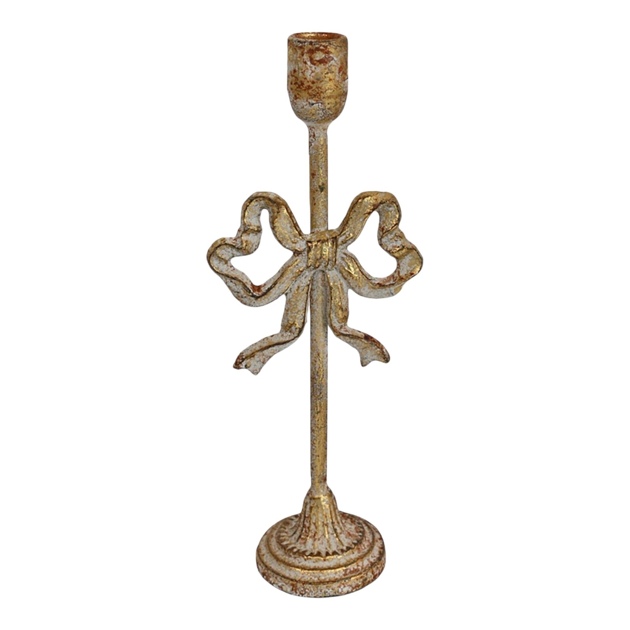 Candle Holder Taper 3"x12" Gold w/Bow