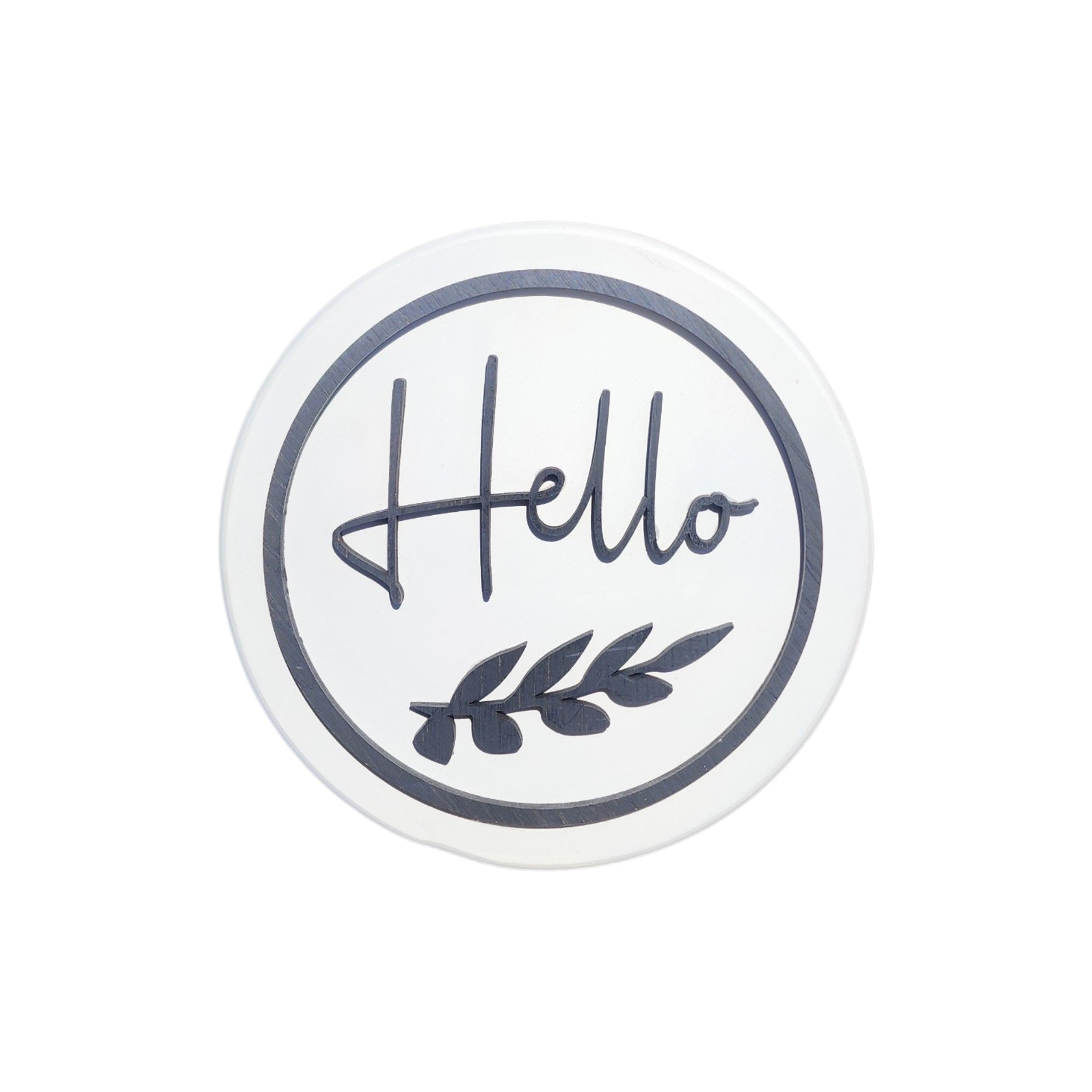 8" Round With Leaf | Hello