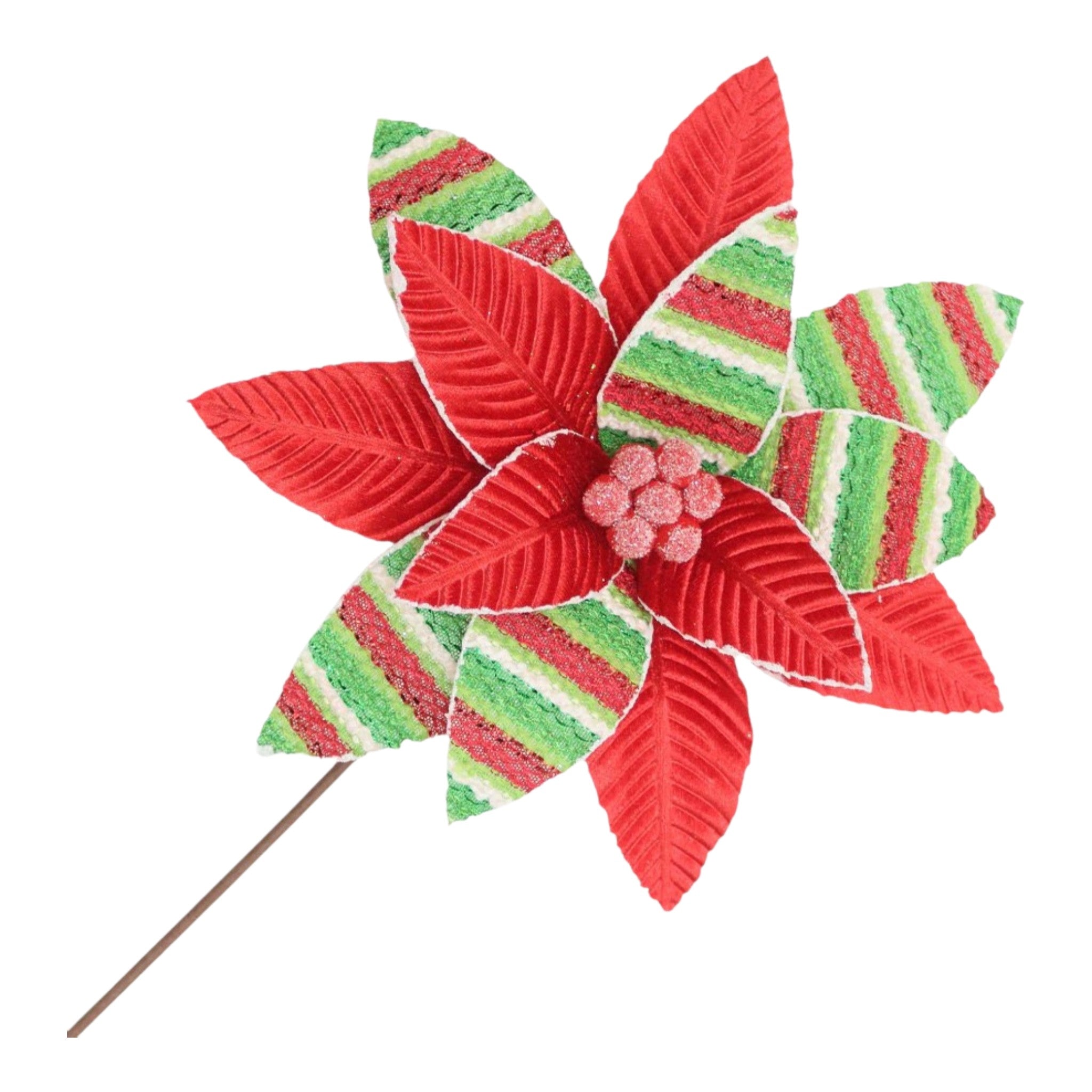 Poinsettia Stem Fabric Red/Lime Green 20"x11"