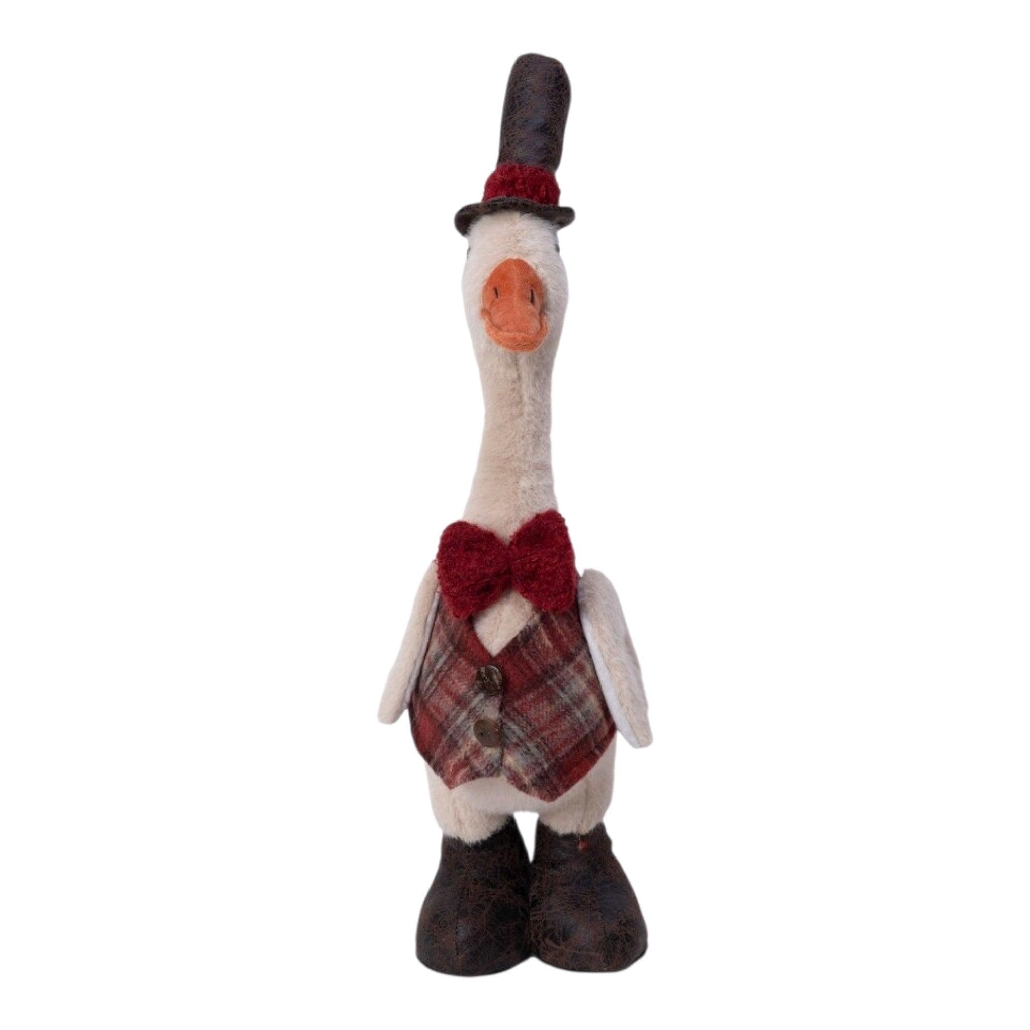 Plush Standing Duck Cream/Brown/Red 18"