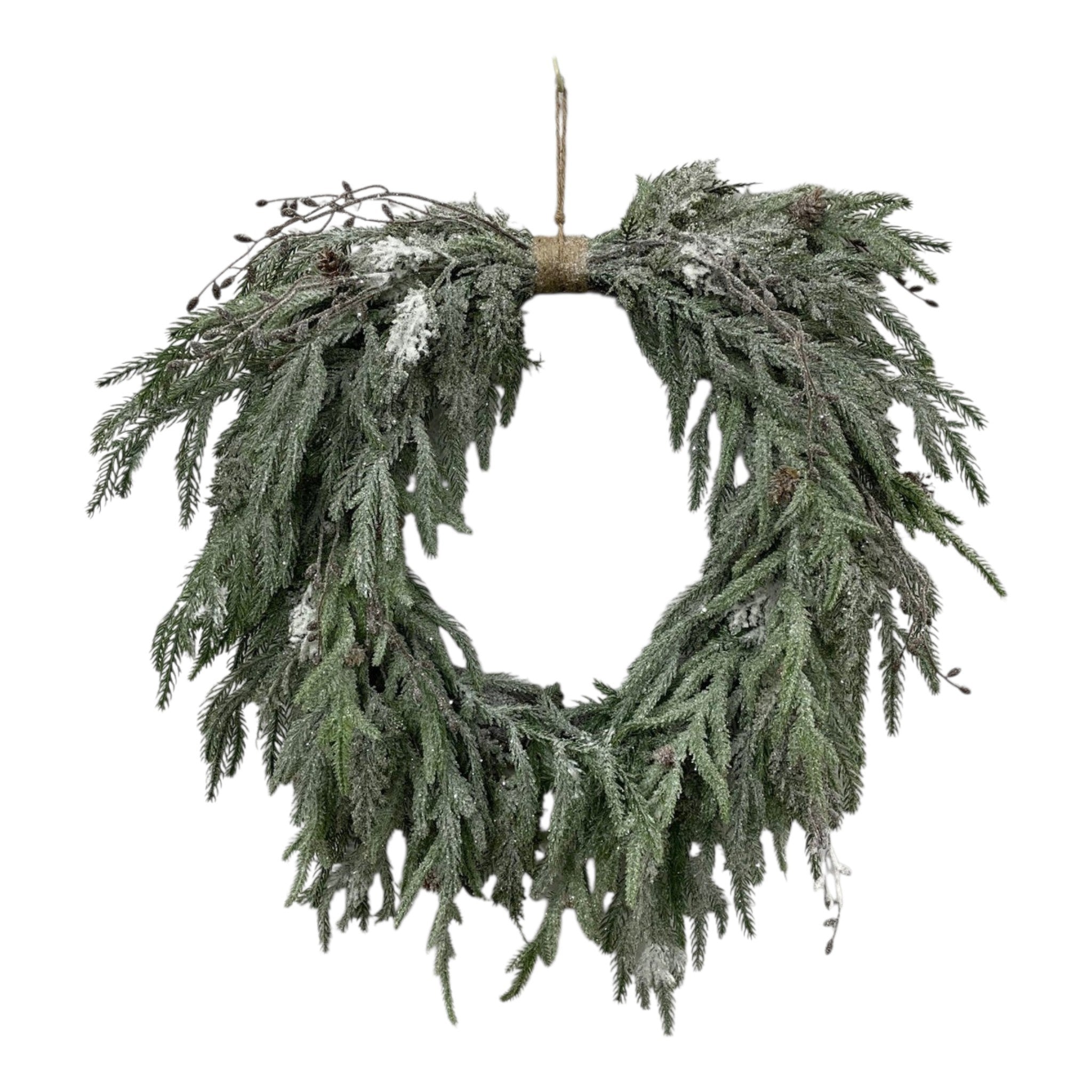 26" Fresh Touch Snowy Pine Heart Shaped Wreath
