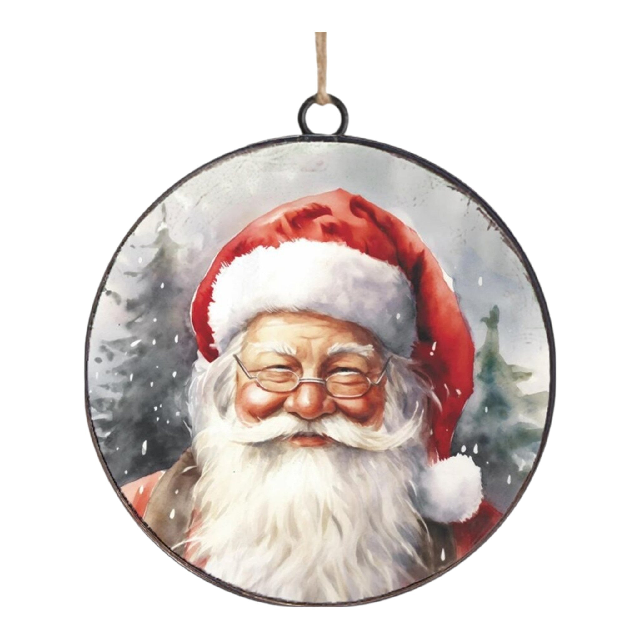 Ornament Metal Disc Santa 4"
