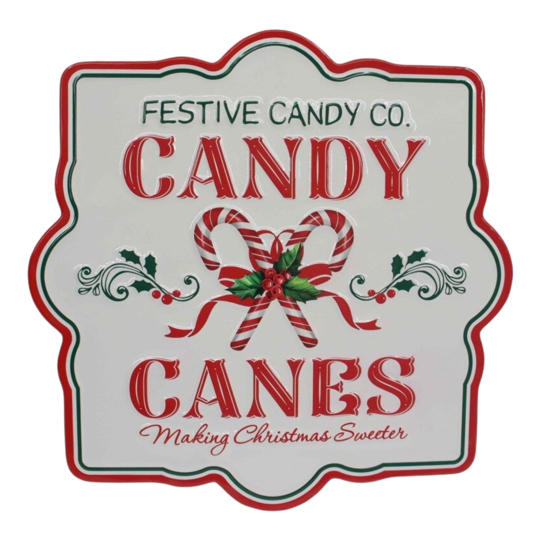 Candy Canes White & Red Metal Sign 14"x14"
