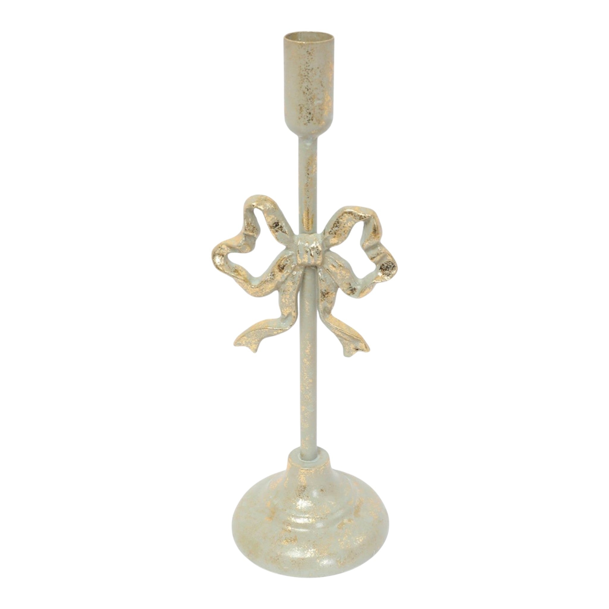 Candle Holder Taper Antique Gold with Bow 12"