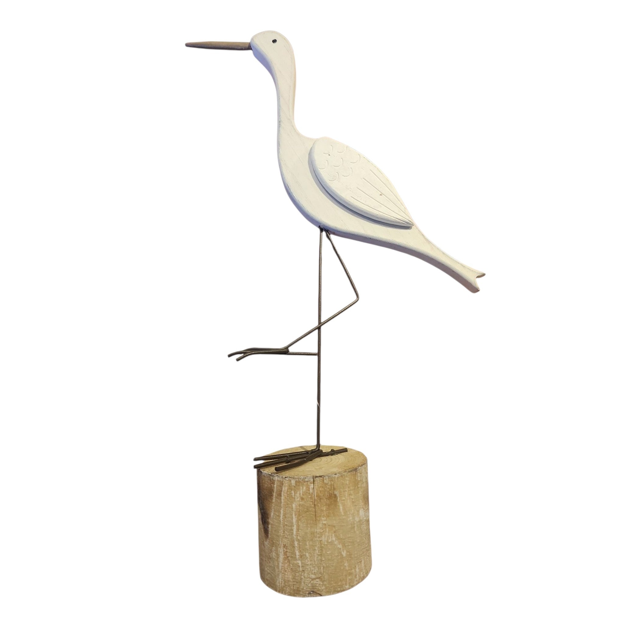 Wooden Stork Standing On Stump