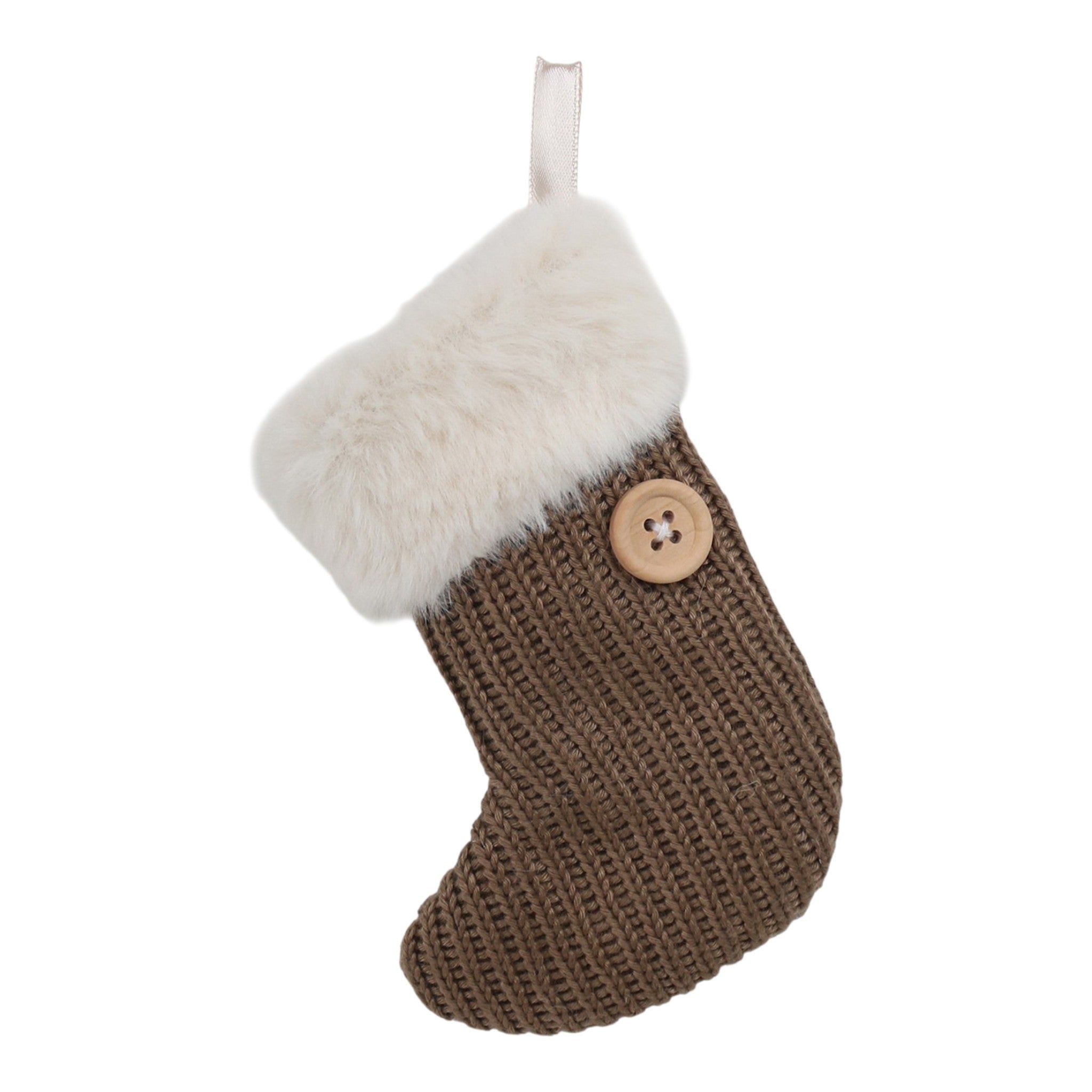 Ornament Stocking Brown w/Fur 4"x5"