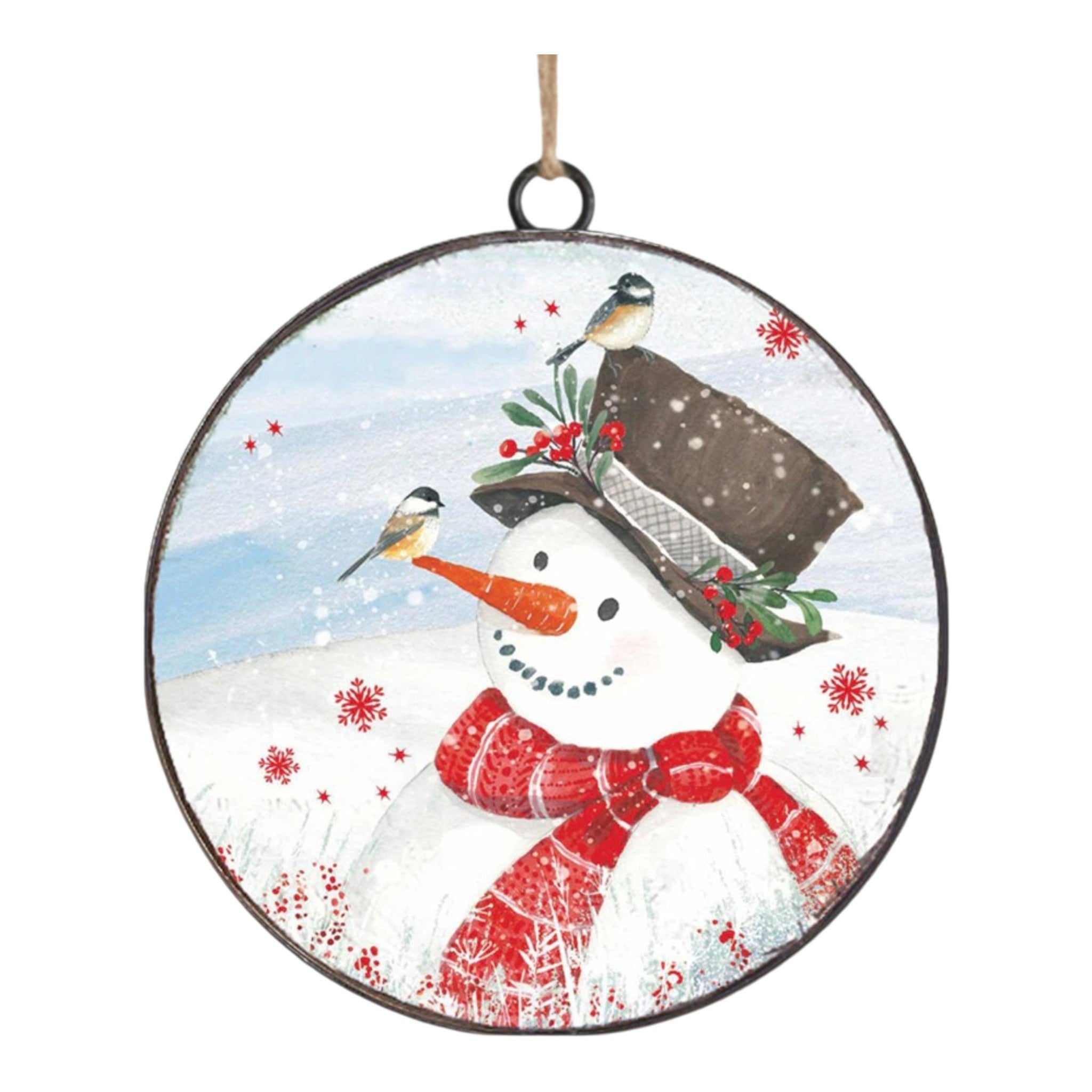 Ornament Metal Disc Snowman 4"