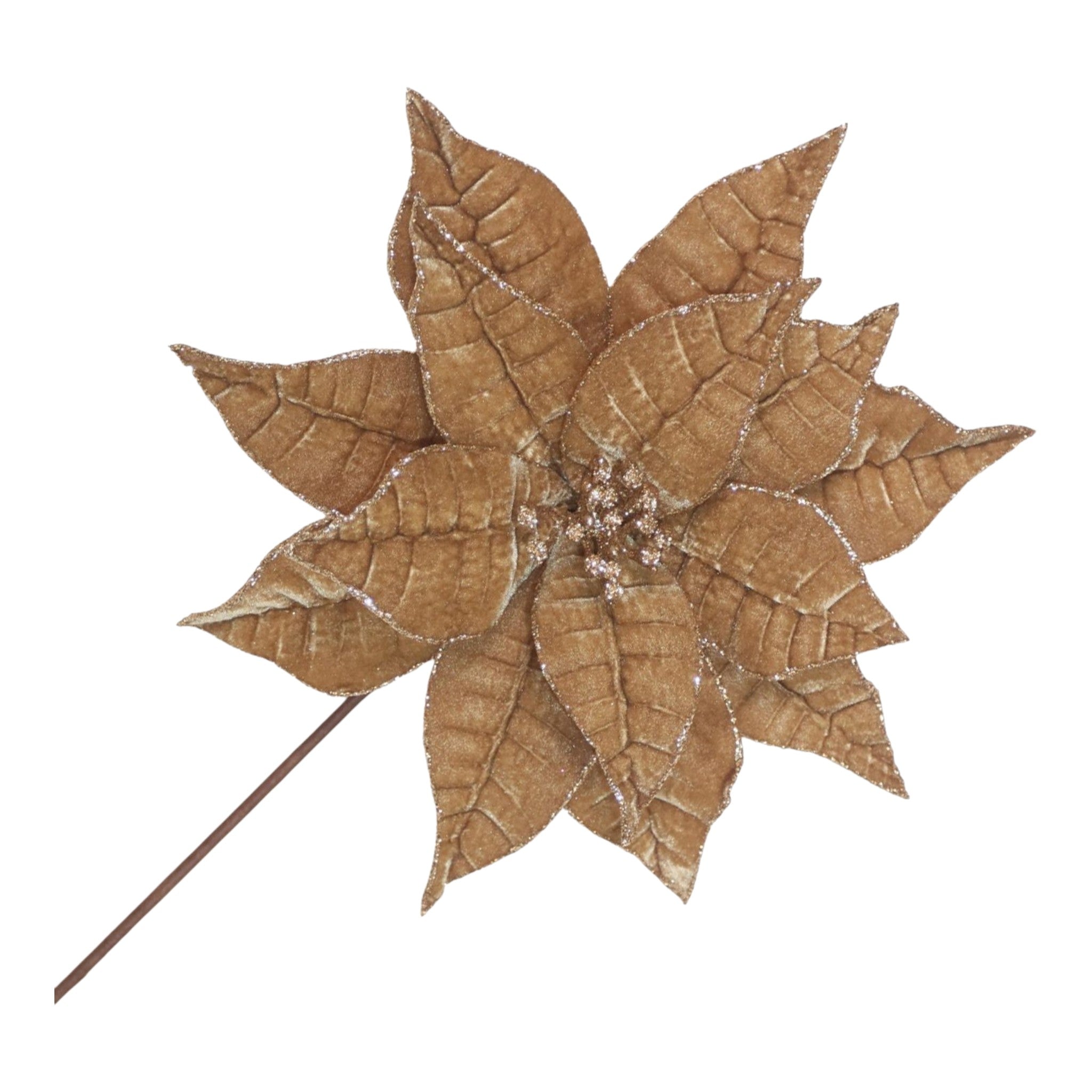 Poinsettia Stem Champagne Gold w/ Glitter Edges